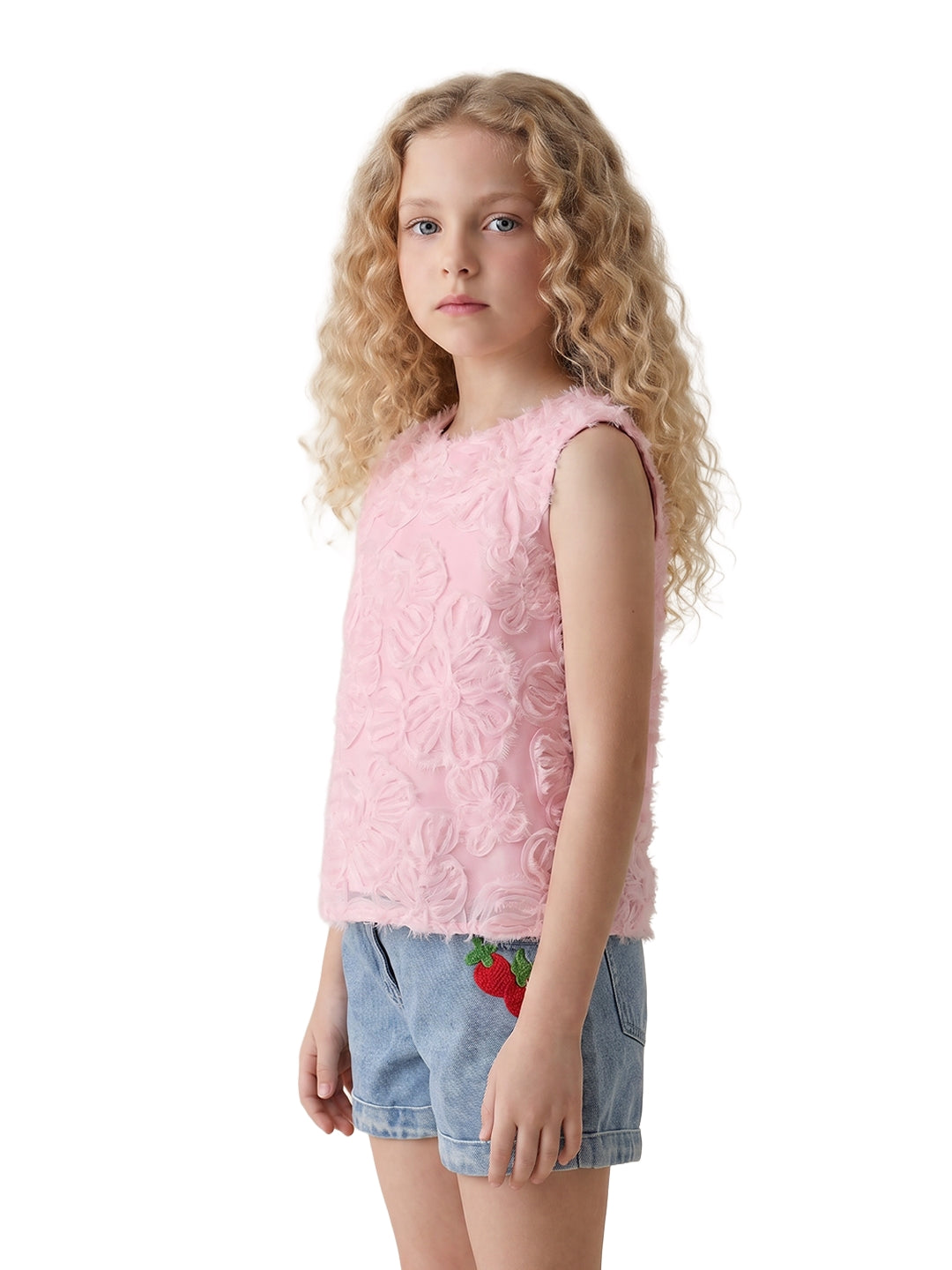 Girls Prism Pink Self Design Regular Fit Polyester Top
