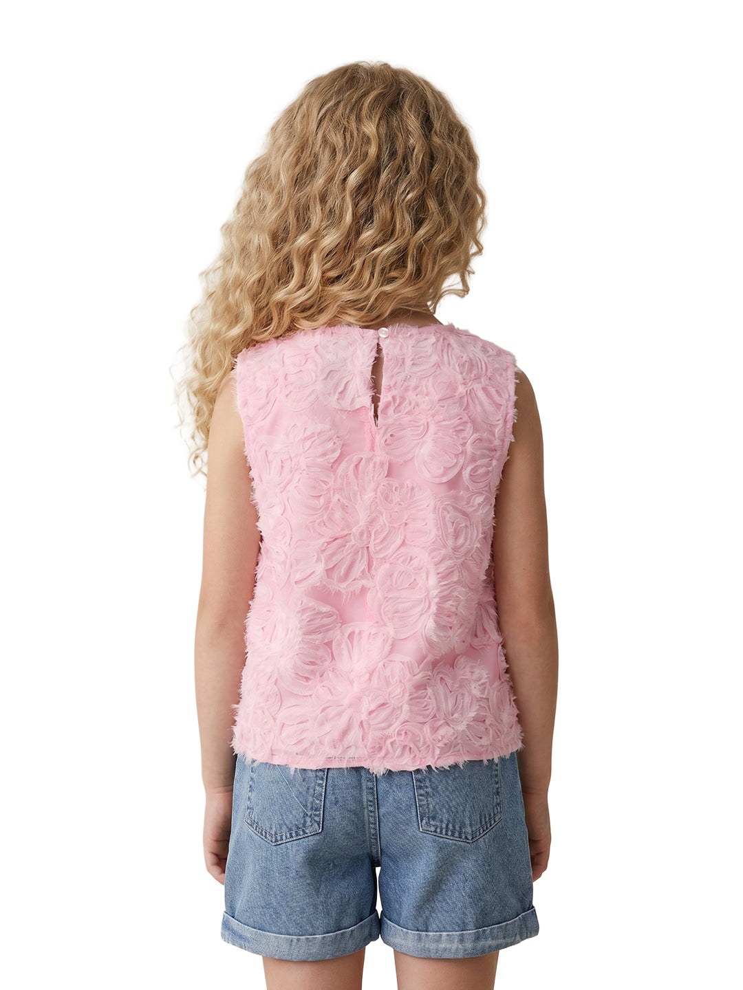 Girls Prism Pink Self Design Regular Fit Polyester Top