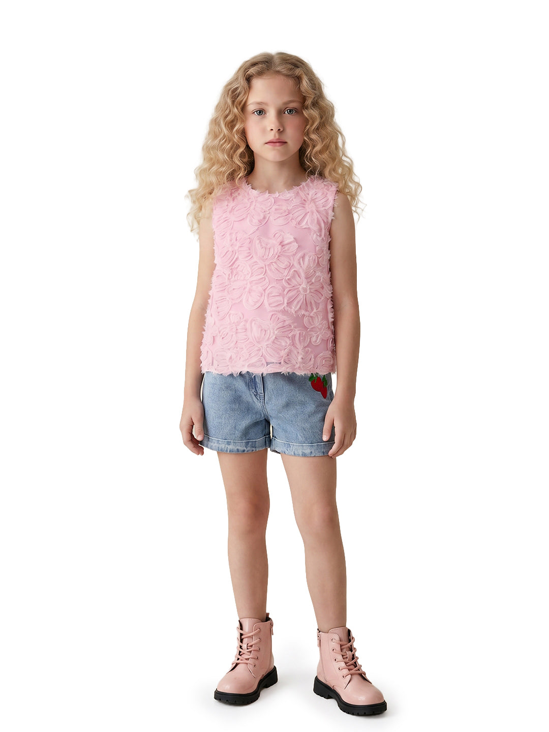 Girls Prism Pink Self Design Regular Fit Polyester Top