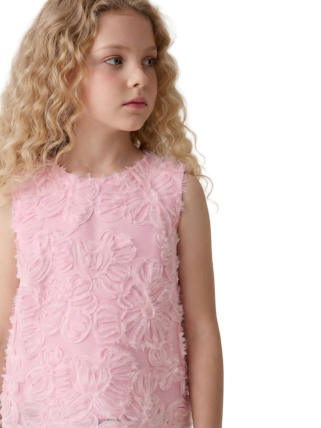 Girls Prism Pink Self Design Regular Fit Polyester Top