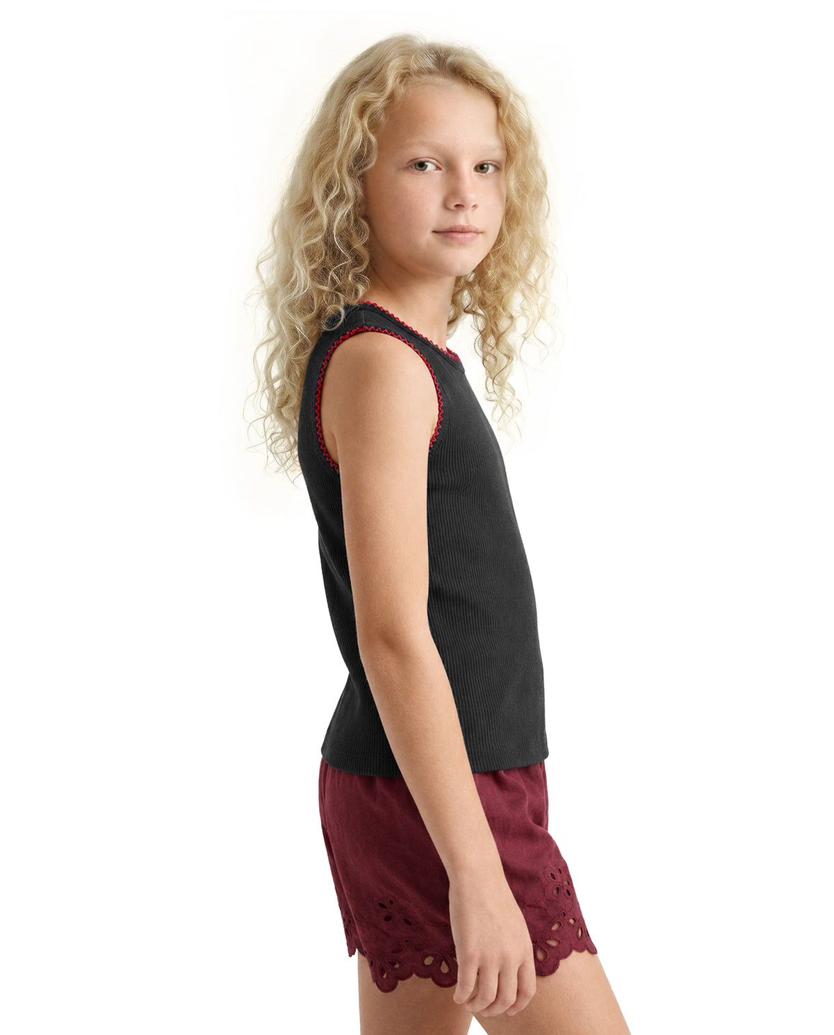 Girls Jet Black Solid Regular Fit 100% Cotton Top