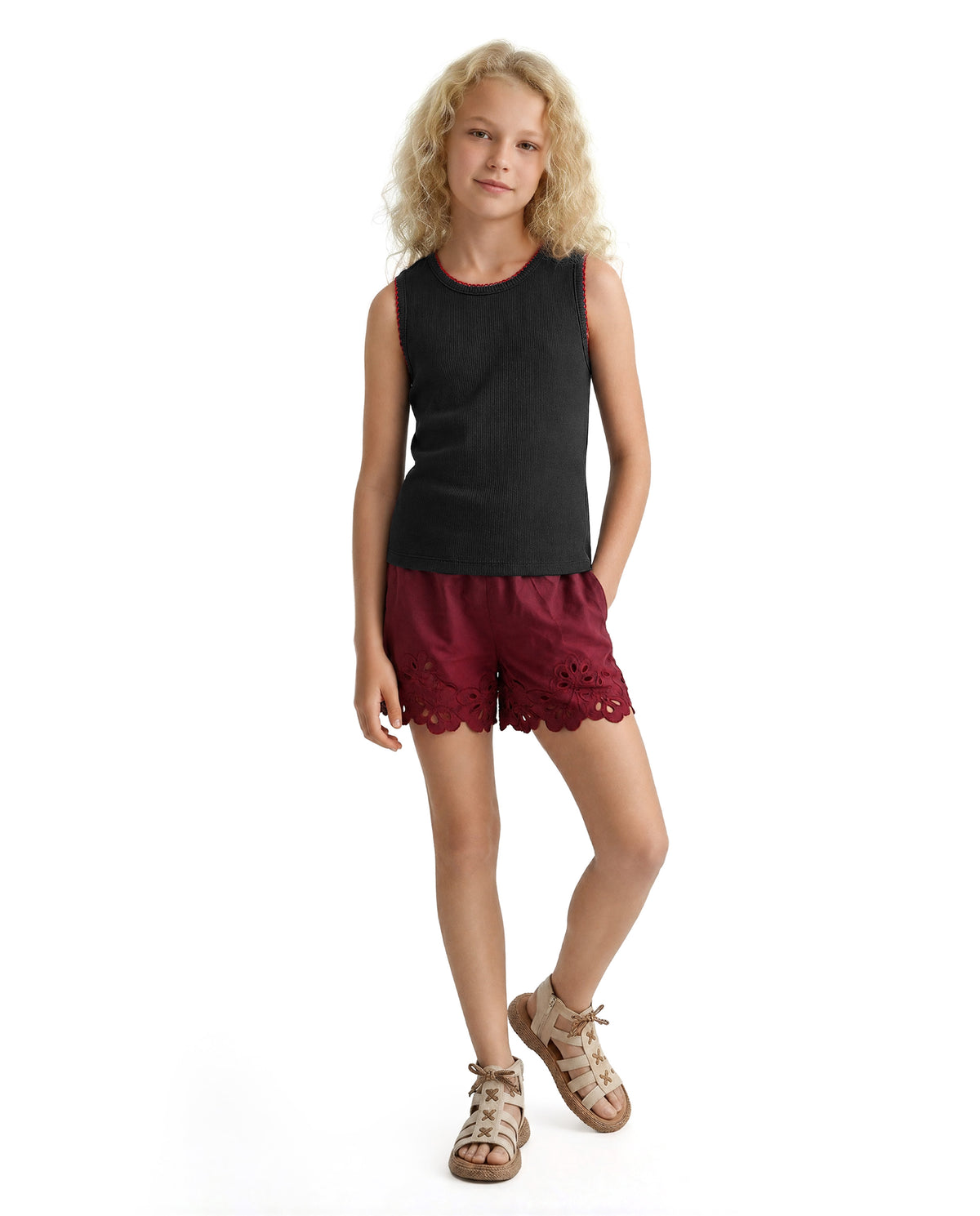 Girls Jet Black Solid Regular Fit 100% Cotton Top