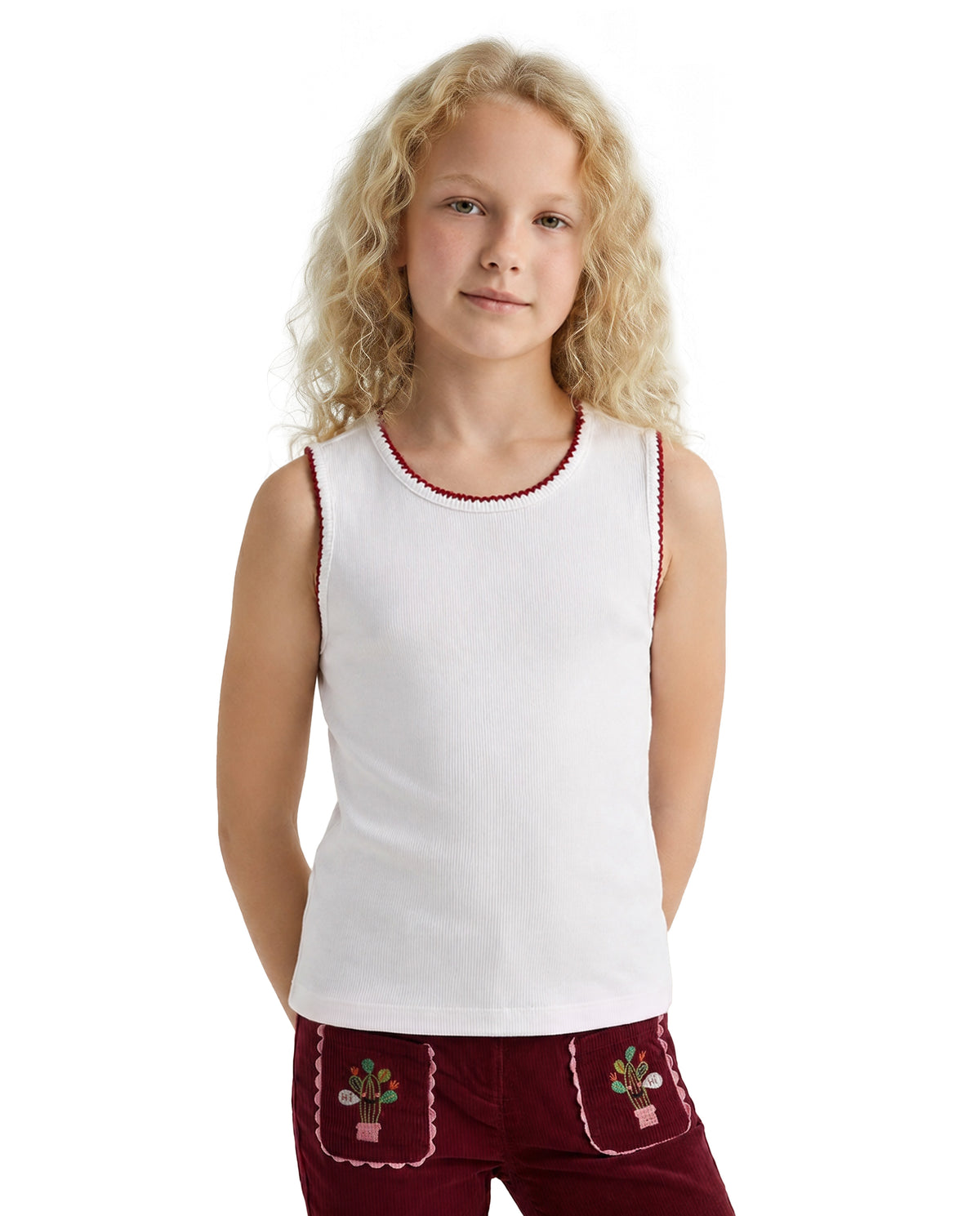 Girls Cloud Dancer Solid Regular Fit 100% Cotton Top