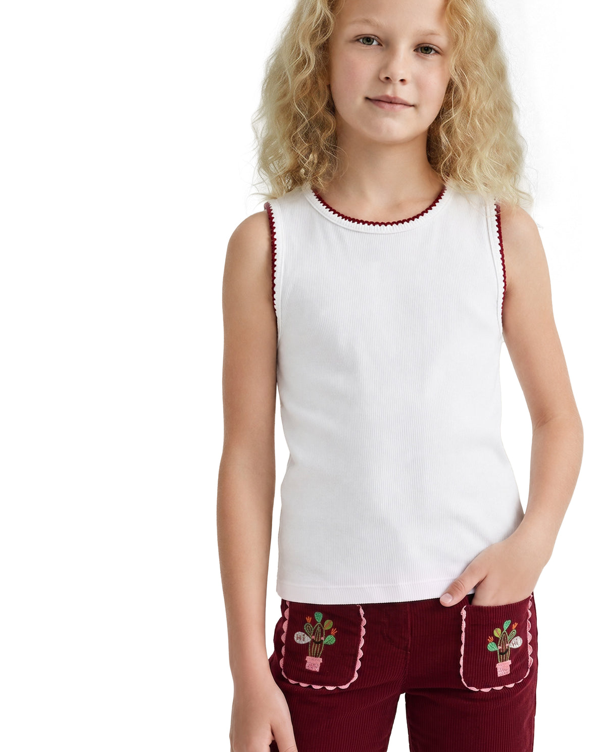 Girls Cloud Dancer Solid Regular Fit 100% Cotton Top
