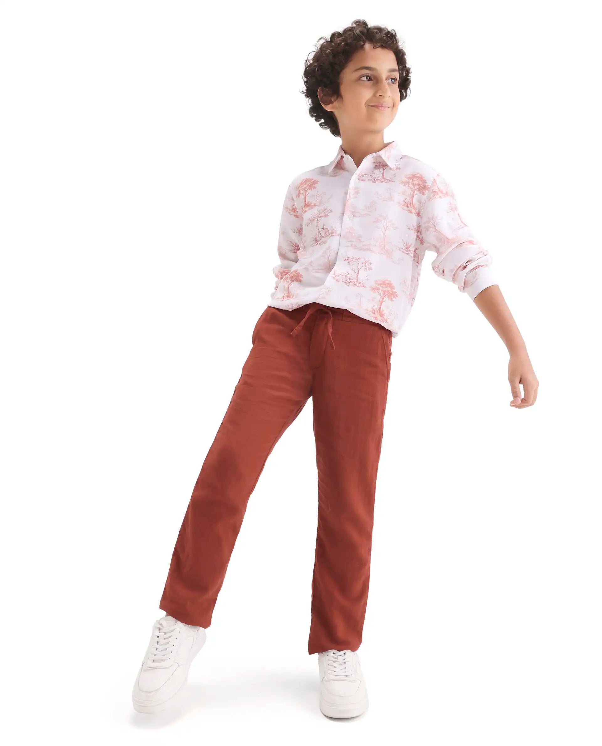 Rare Ones Boys Brown Cotton Blend Regular Fit Trouser