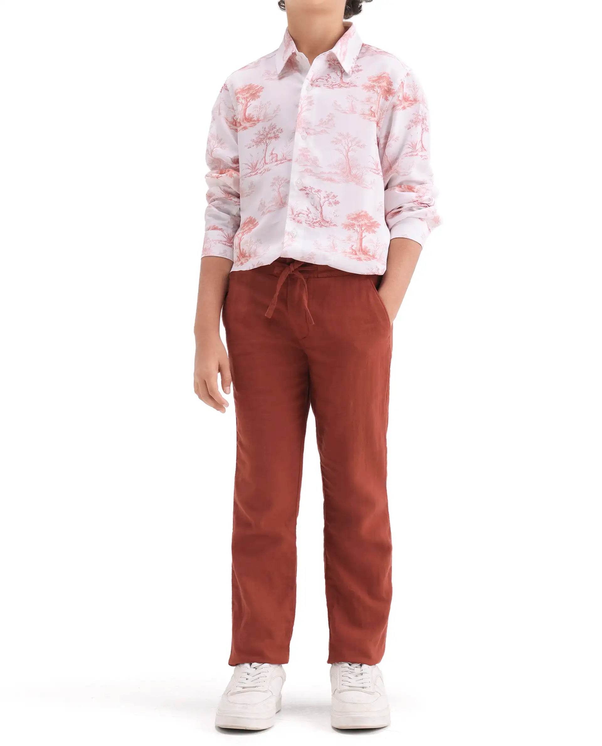 Rare Ones Boys Brown Cotton Blend Regular Fit Trouser