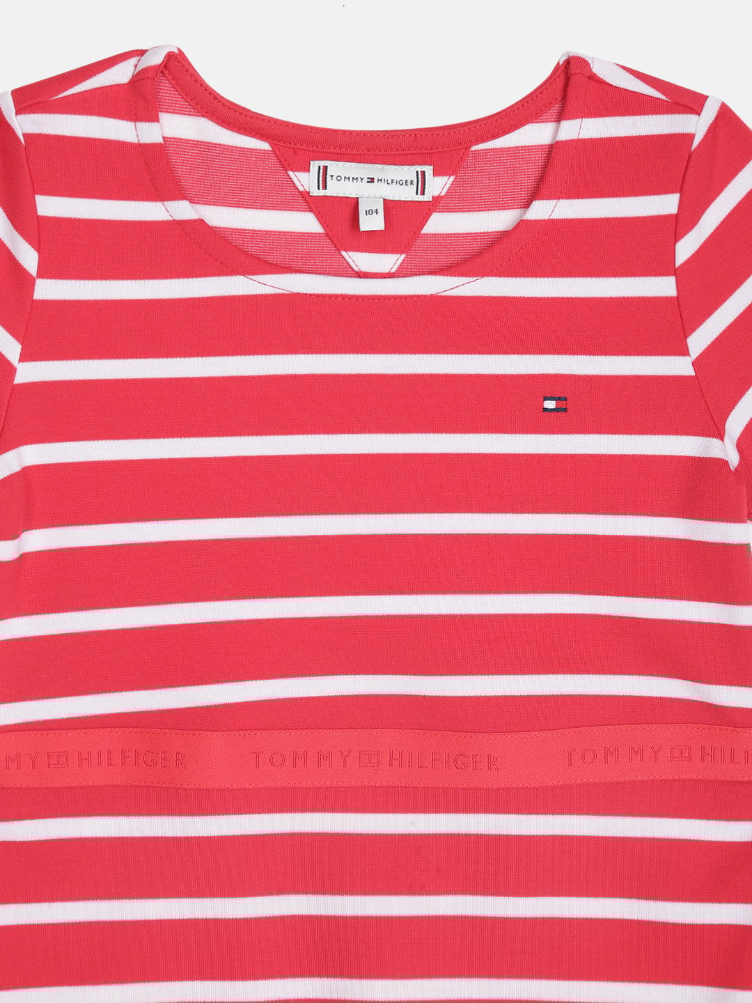 Girls Red Striped Half Sleeve A-Line Knit Dress