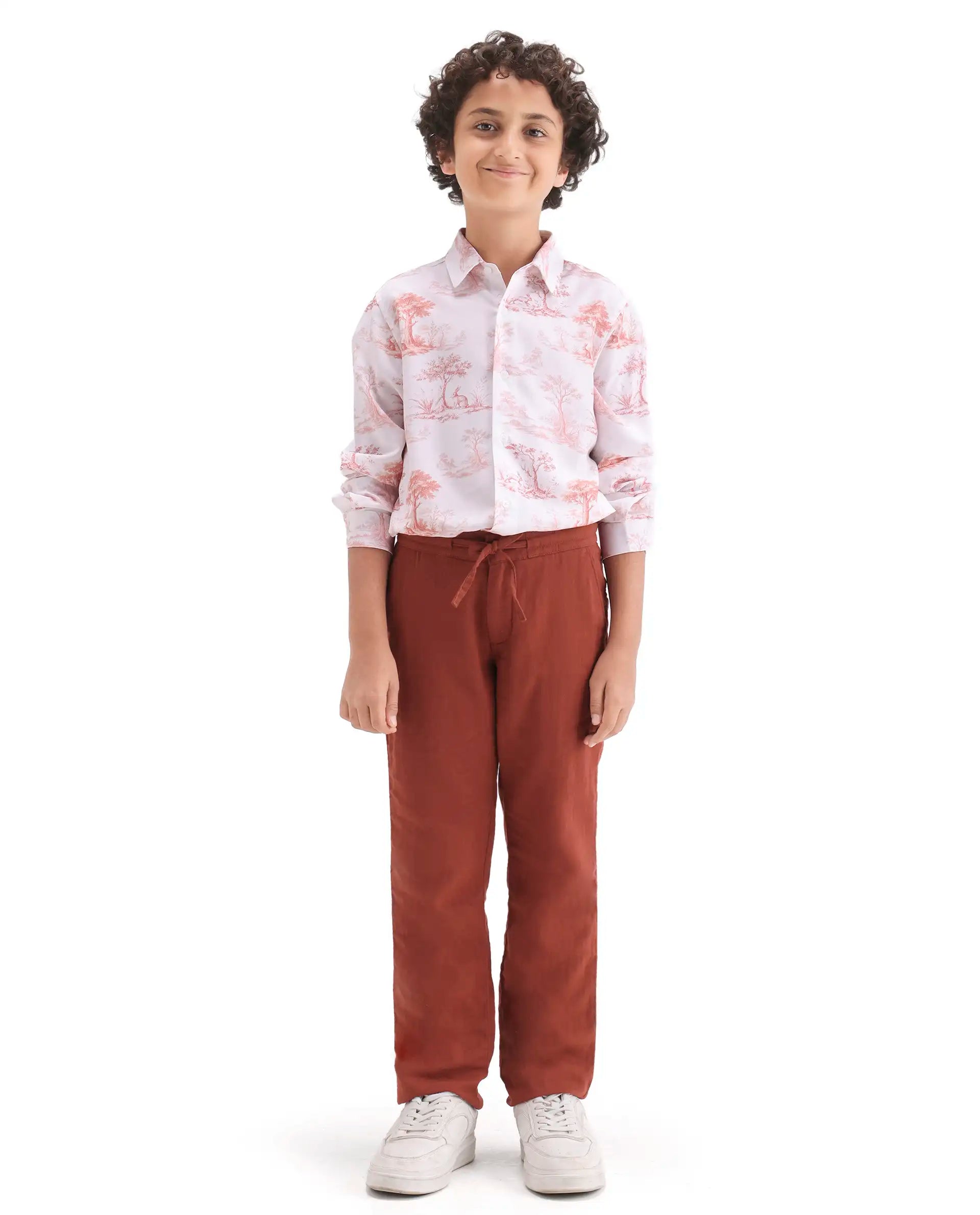 Rare Ones Boys Brown Cotton Blend Regular Fit Trouser