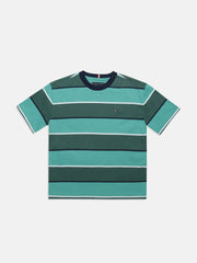 Boys Green Striped Crew Neck Knit T-Shirt