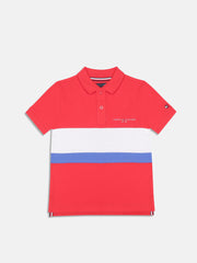Boys Red Colorblock Polo Knit T-Shirt