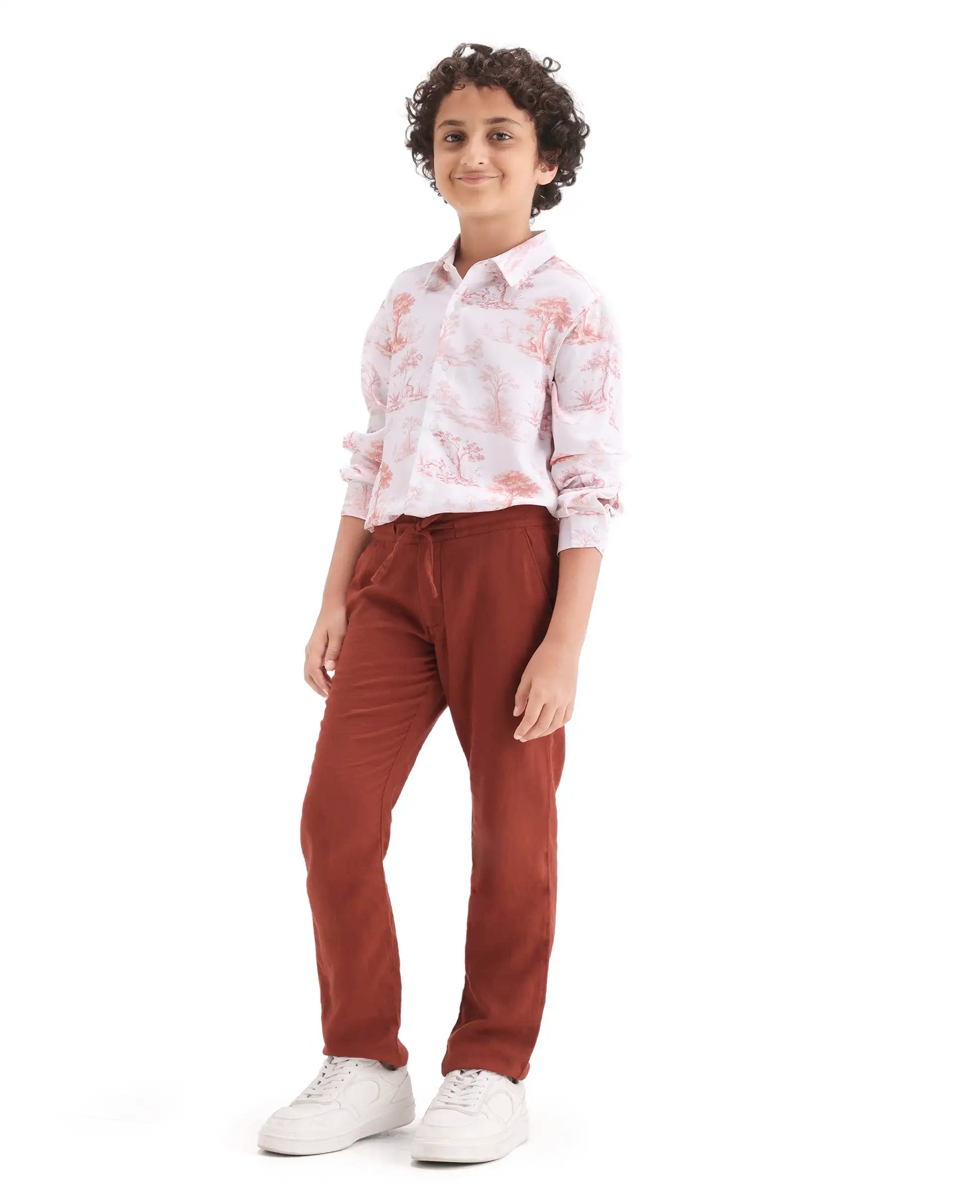 Rare Ones Boys Brown Cotton Blend Regular Fit Trouser