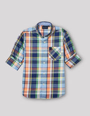 Boys Blue Cotton Checks Shirt – Full Sleeve
