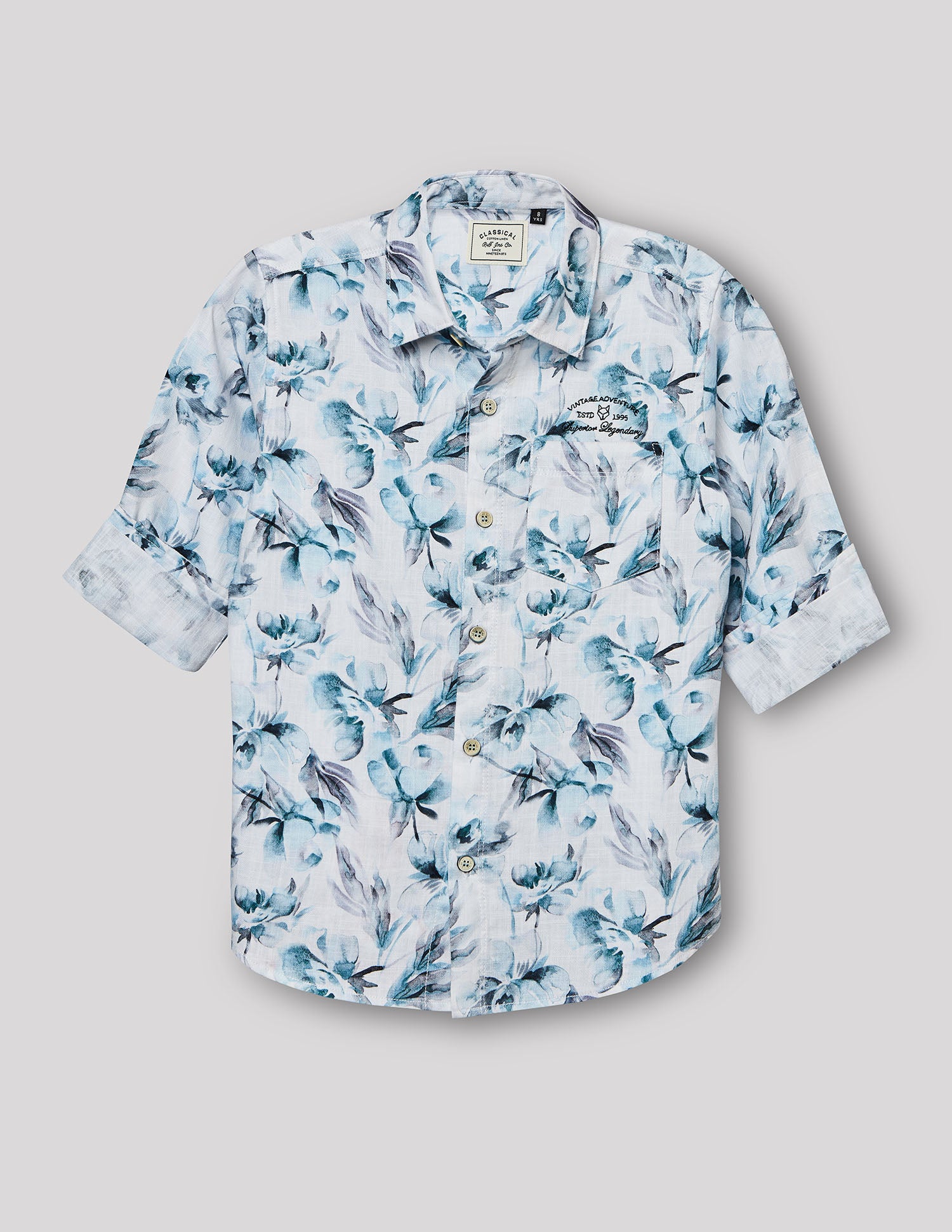 Boys Sky Cotton Casual Print Shirt – Full Sleeve