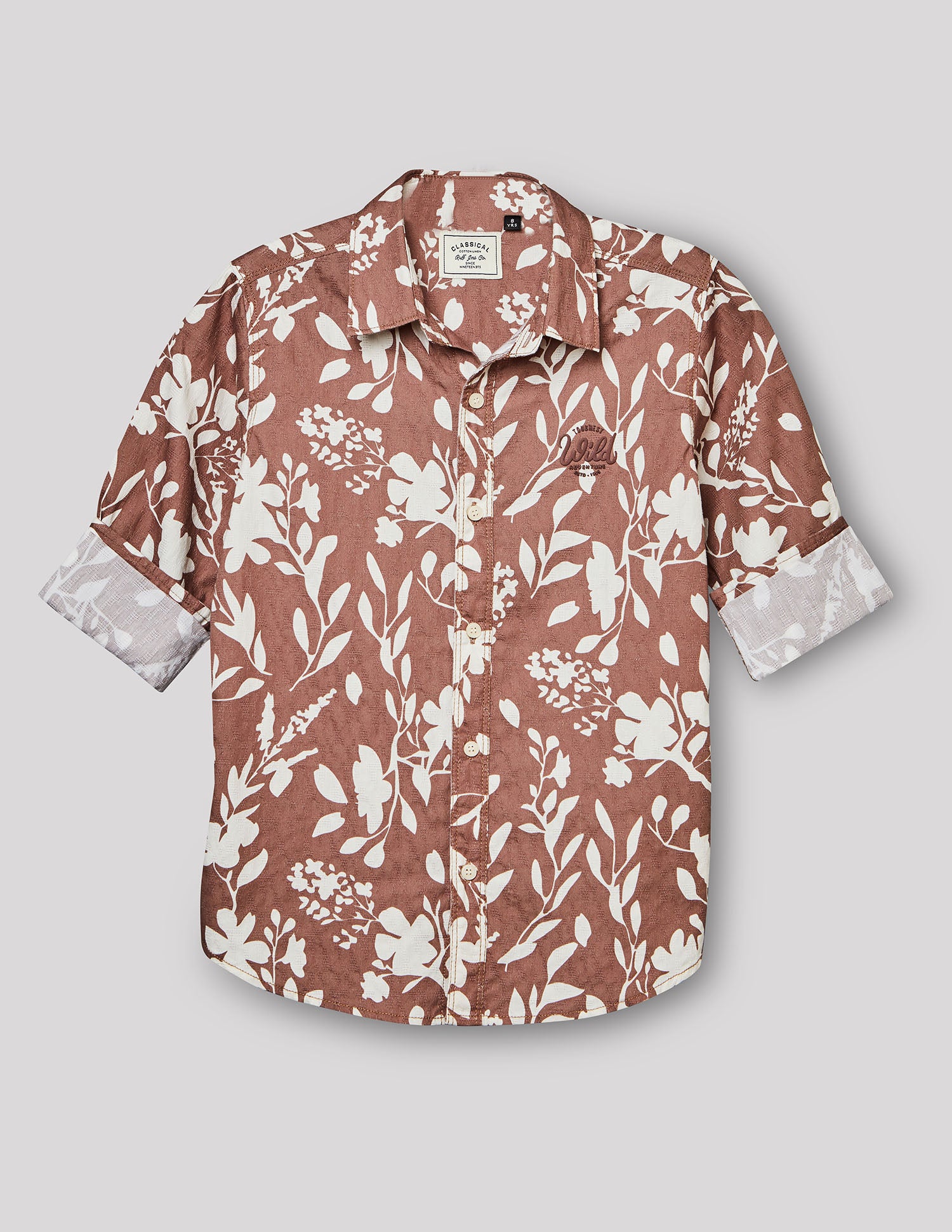 Boys Mauve Cotton Casual Print Shirt – Full Sleeve