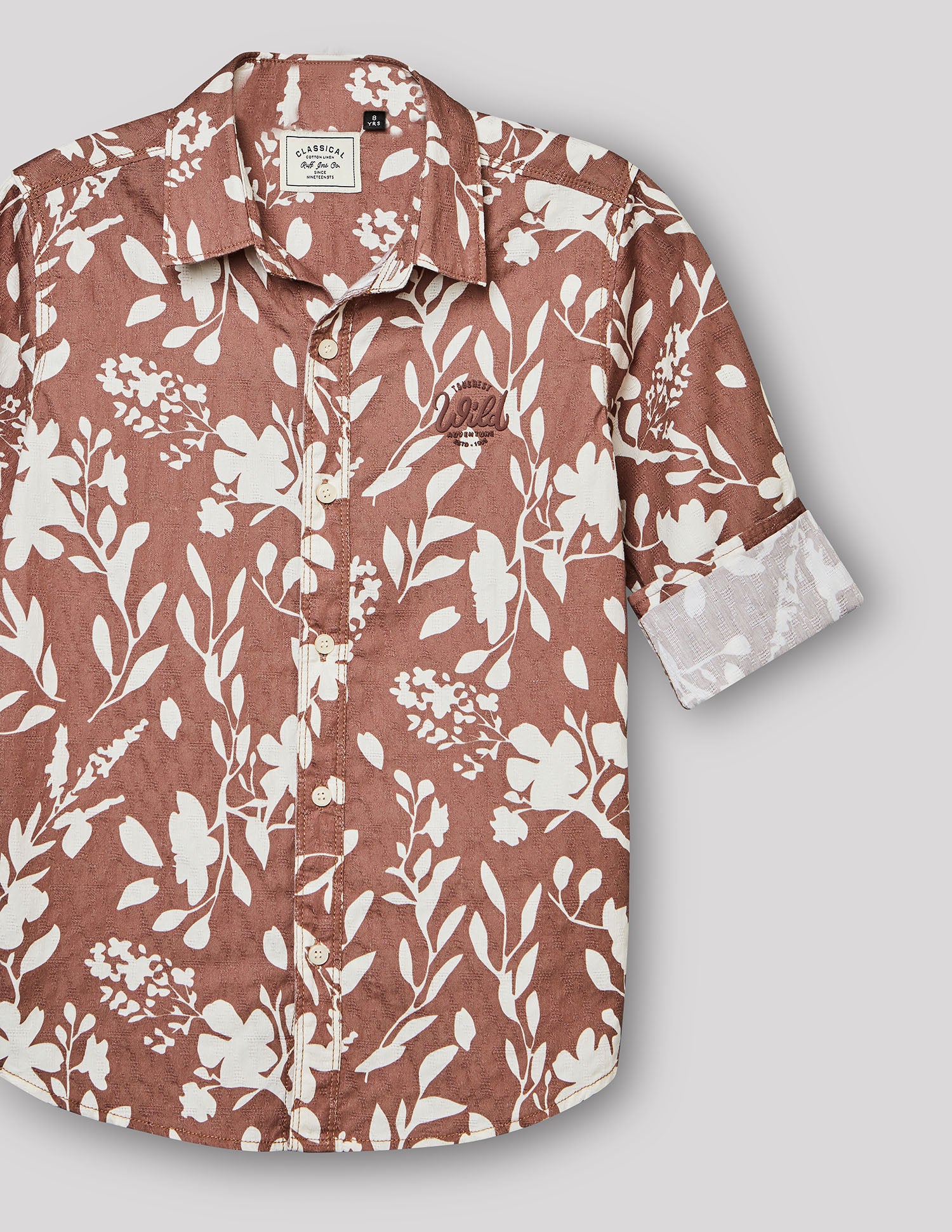Boys Mauve Cotton Casual Print Shirt – Full Sleeve