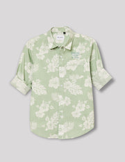 Boys Green Cotton Casual Print Shirt – Full Sleeve