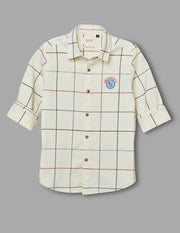 Boys Cream Cotton Checks Shirt – Full Sleeve
