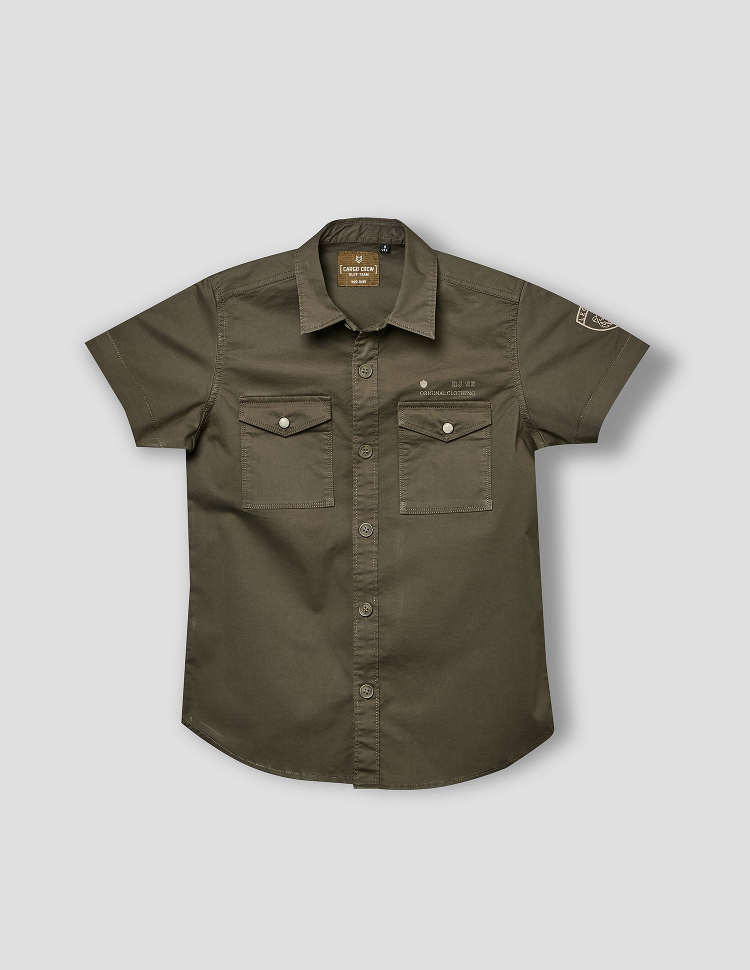 Boys Olive Cotton Cargo Shirt – Half Sleeve Casual