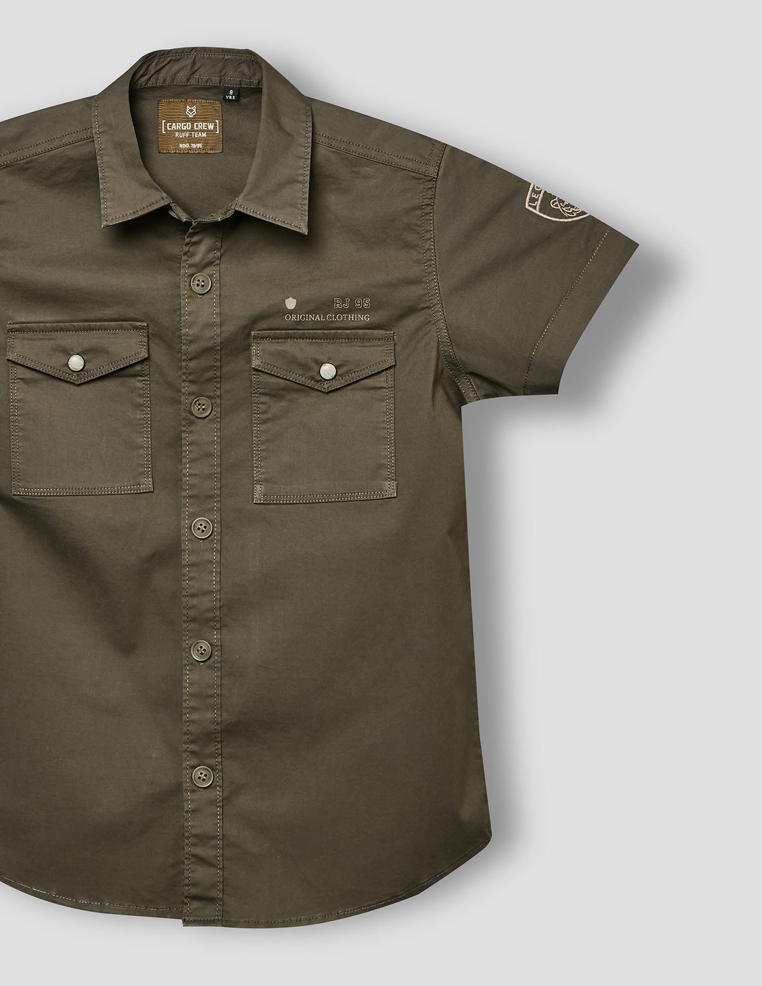 Boys Olive Cotton Cargo Shirt – Half Sleeve Casual