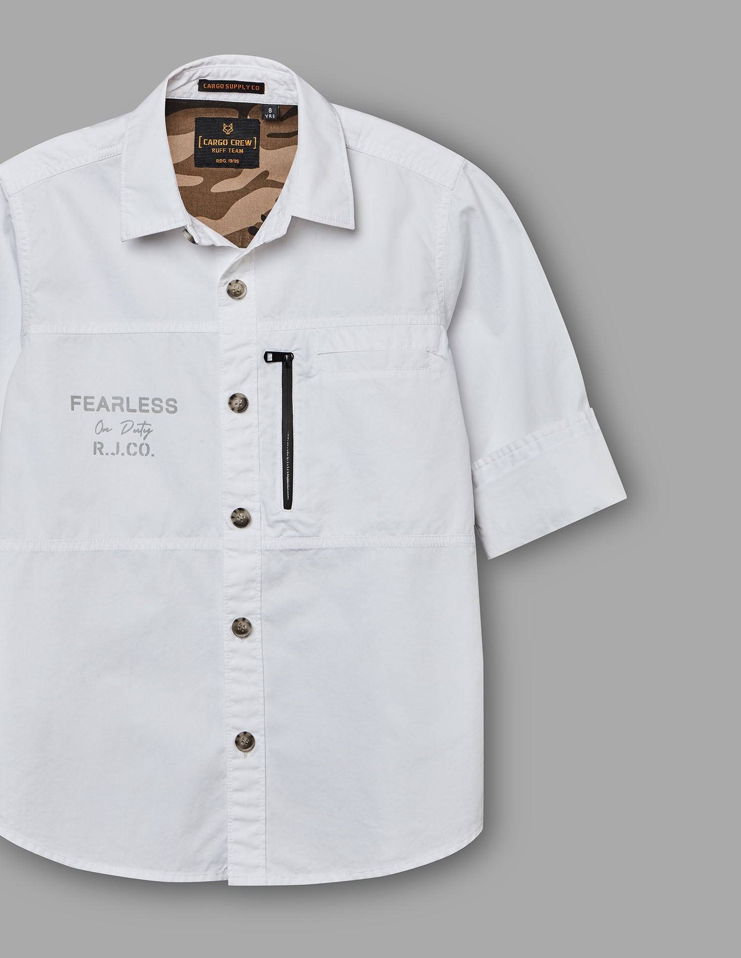 Boys White Cotton Stretch Cargo Shirt – Full Sleeve