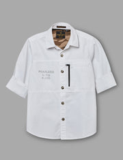 Boys White Cotton Stretch Cargo Shirt – Full Sleeve