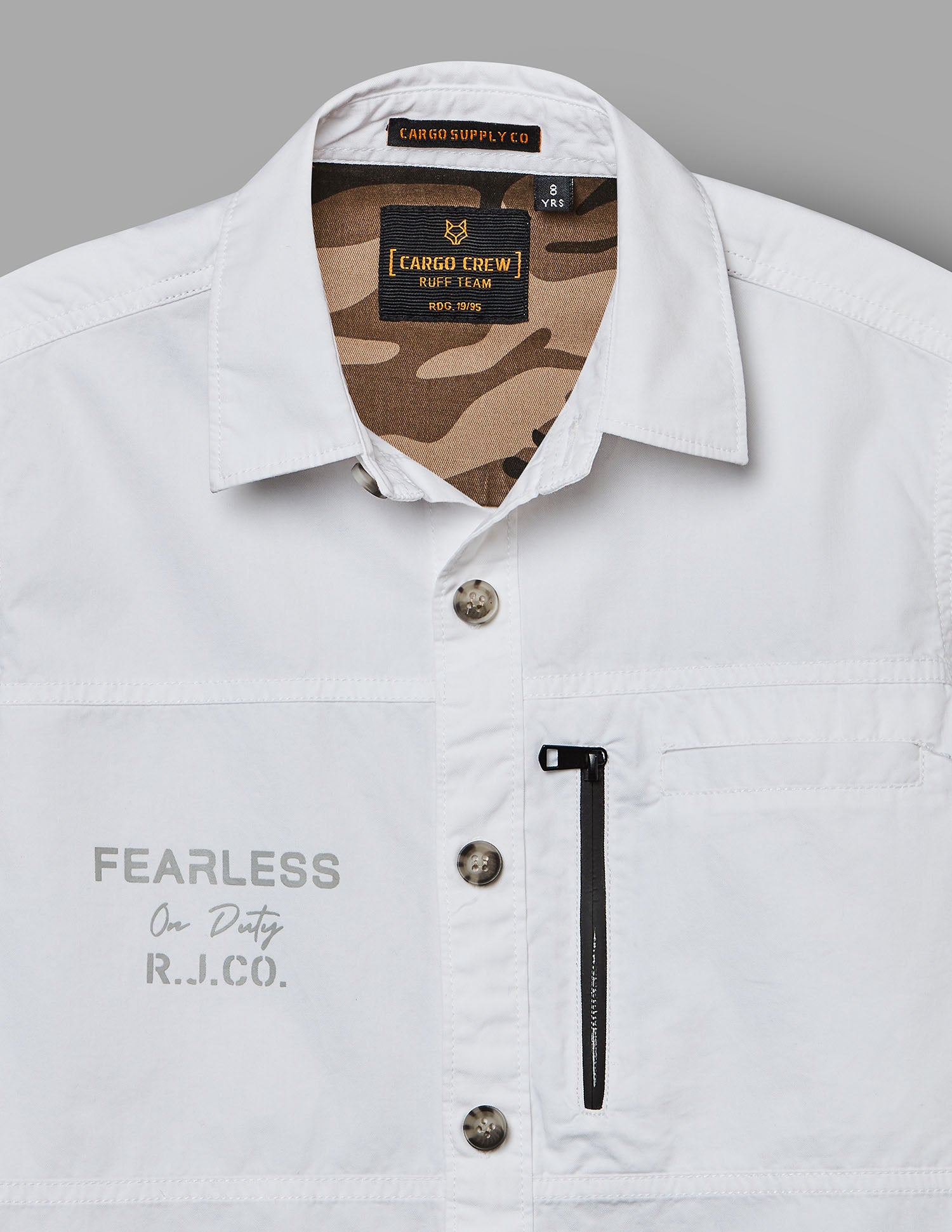 Boys White Cotton Stretch Cargo Shirt – Full Sleeve