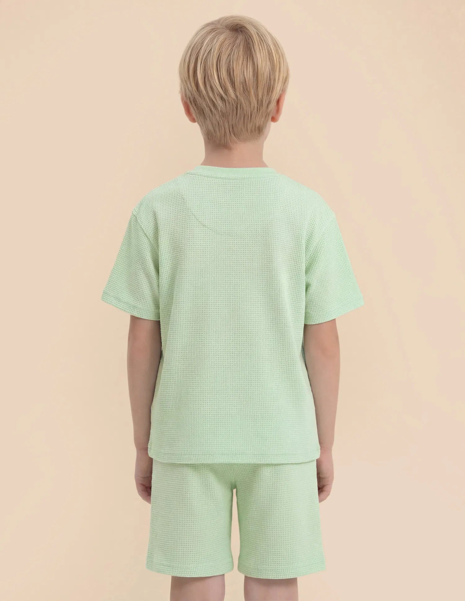 Boys Light Green Cotton Blend Textured Oversized T-Shirt
