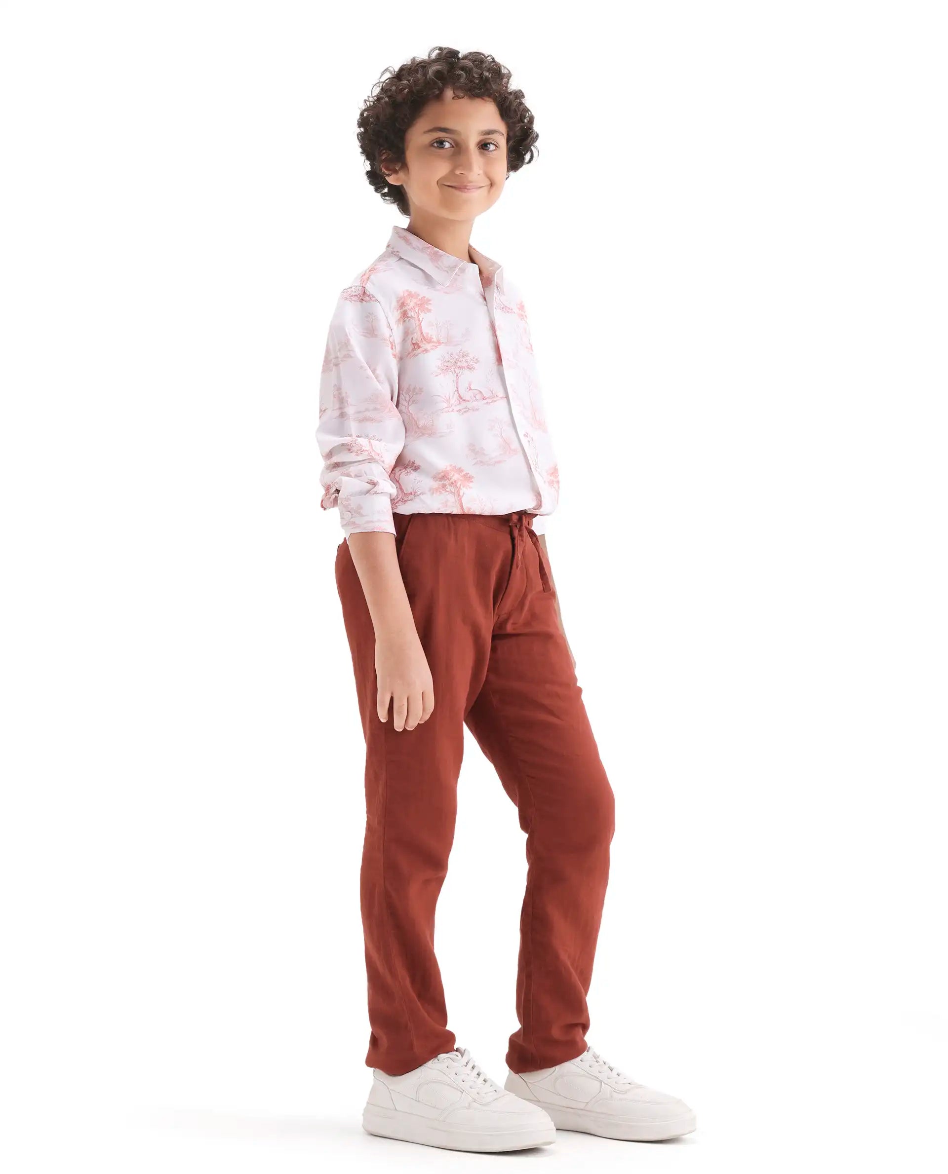 Rare Ones Boys Brown Cotton Blend Regular Fit Trouser