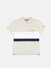 Boys Beige Colorblock Cotton Polo Knit Top Regular Fit