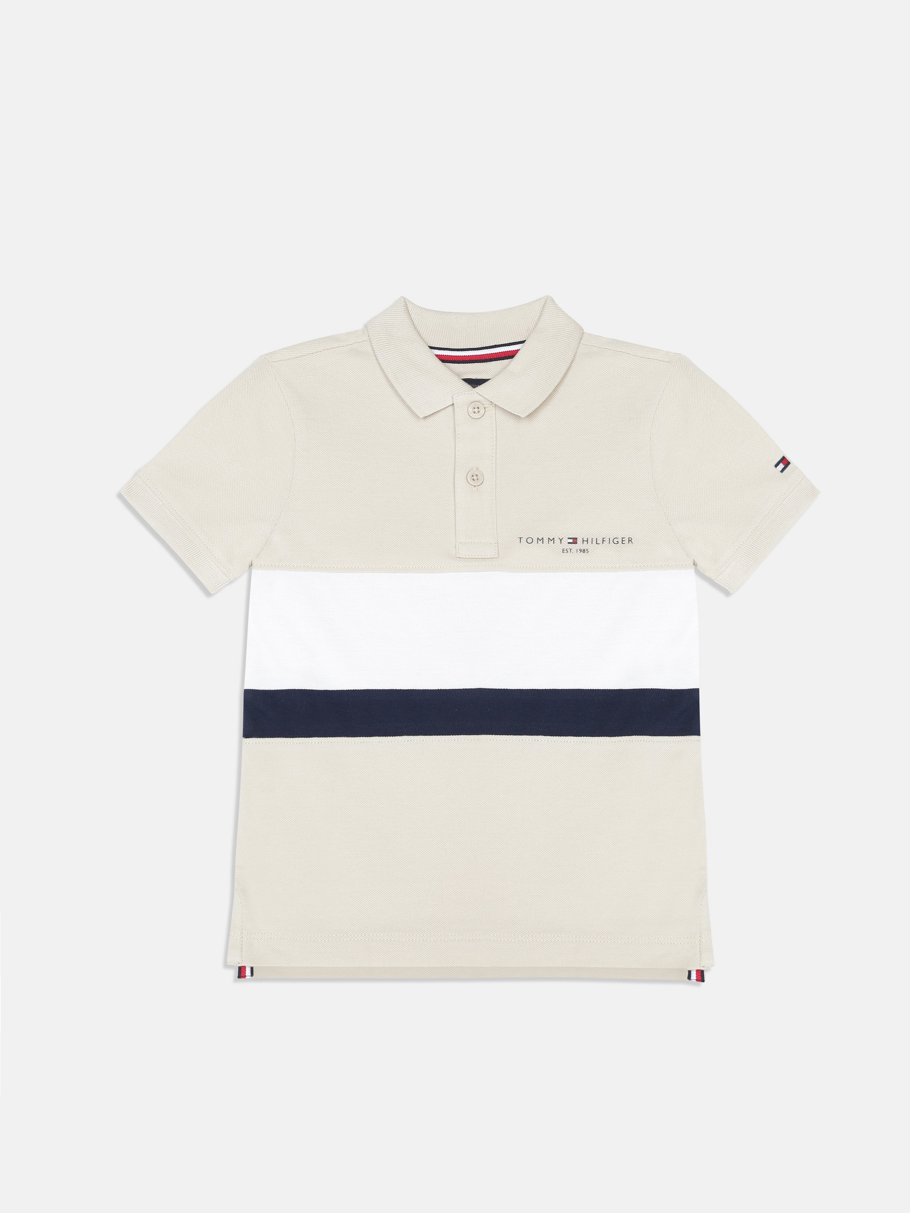 Boys Beige Colorblock Polo Knit T-Shirt