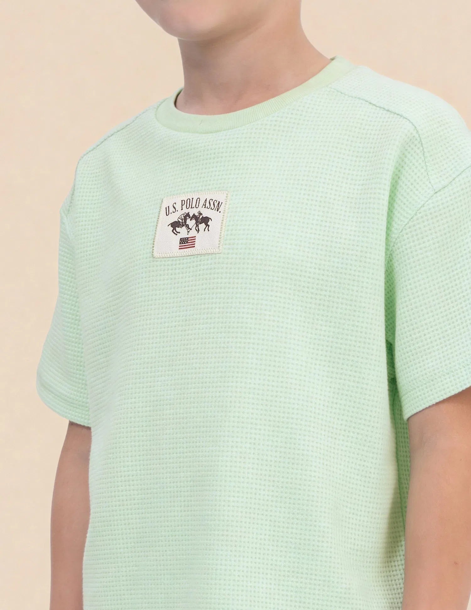Boys Light Green Cotton Blend Textured Oversized T-Shirt