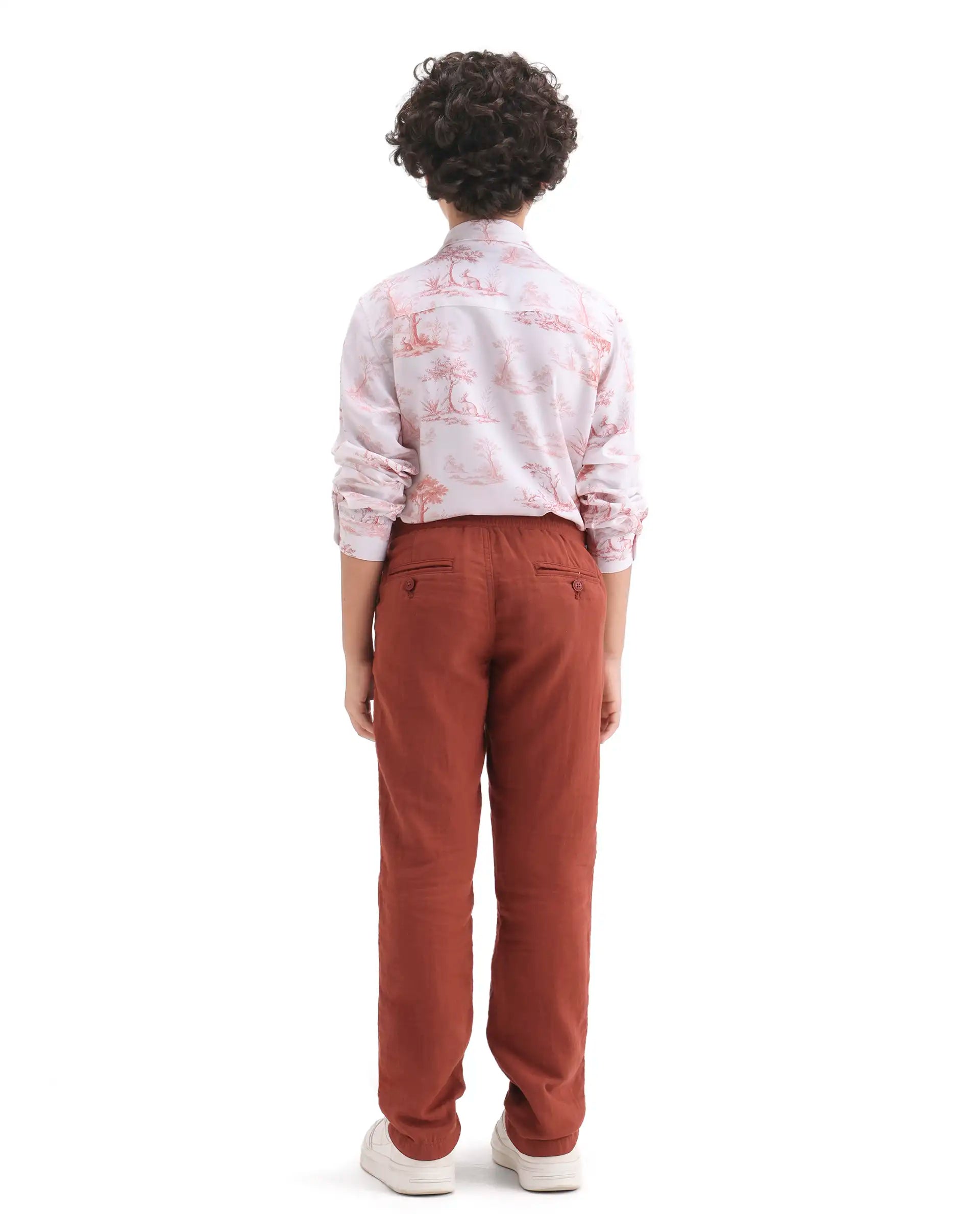 Rare Ones Boys Brown Cotton Blend Regular Fit Trouser