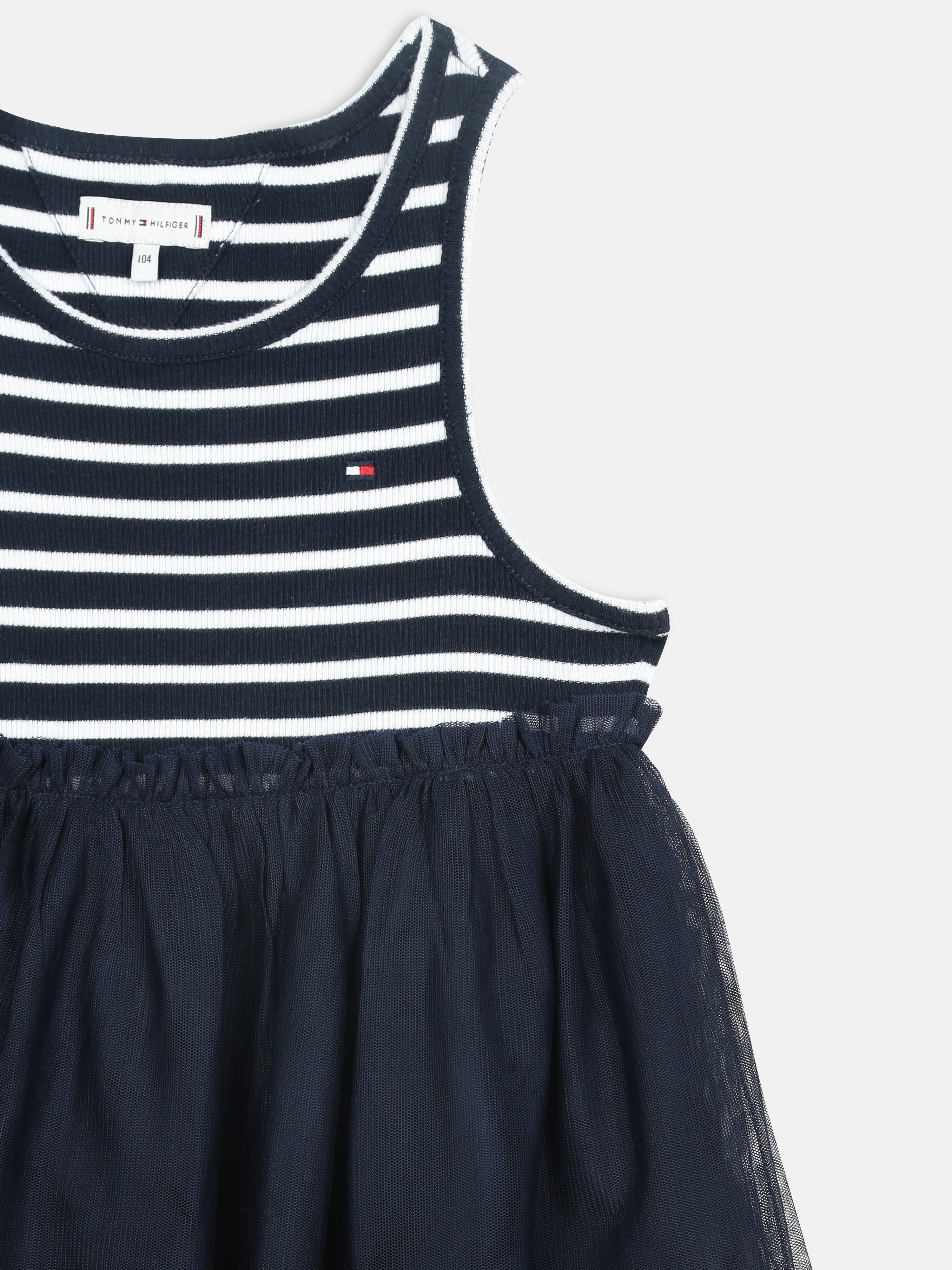 Girls Navy Striped Recycled Polyester Casual Dress