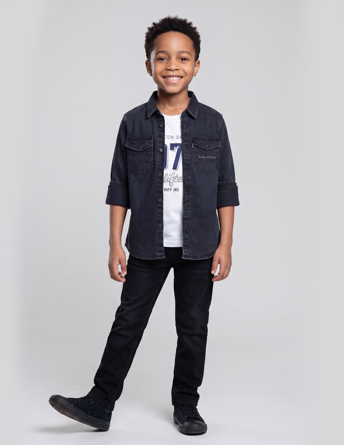 Boys Raw Cotton Stretch Denim Shirt