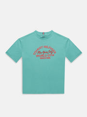 Boys Green Printed Crew Neck Comfort Fit T-Shirt