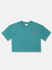 Logo Print Cotton T-Shirt for Girls Teal