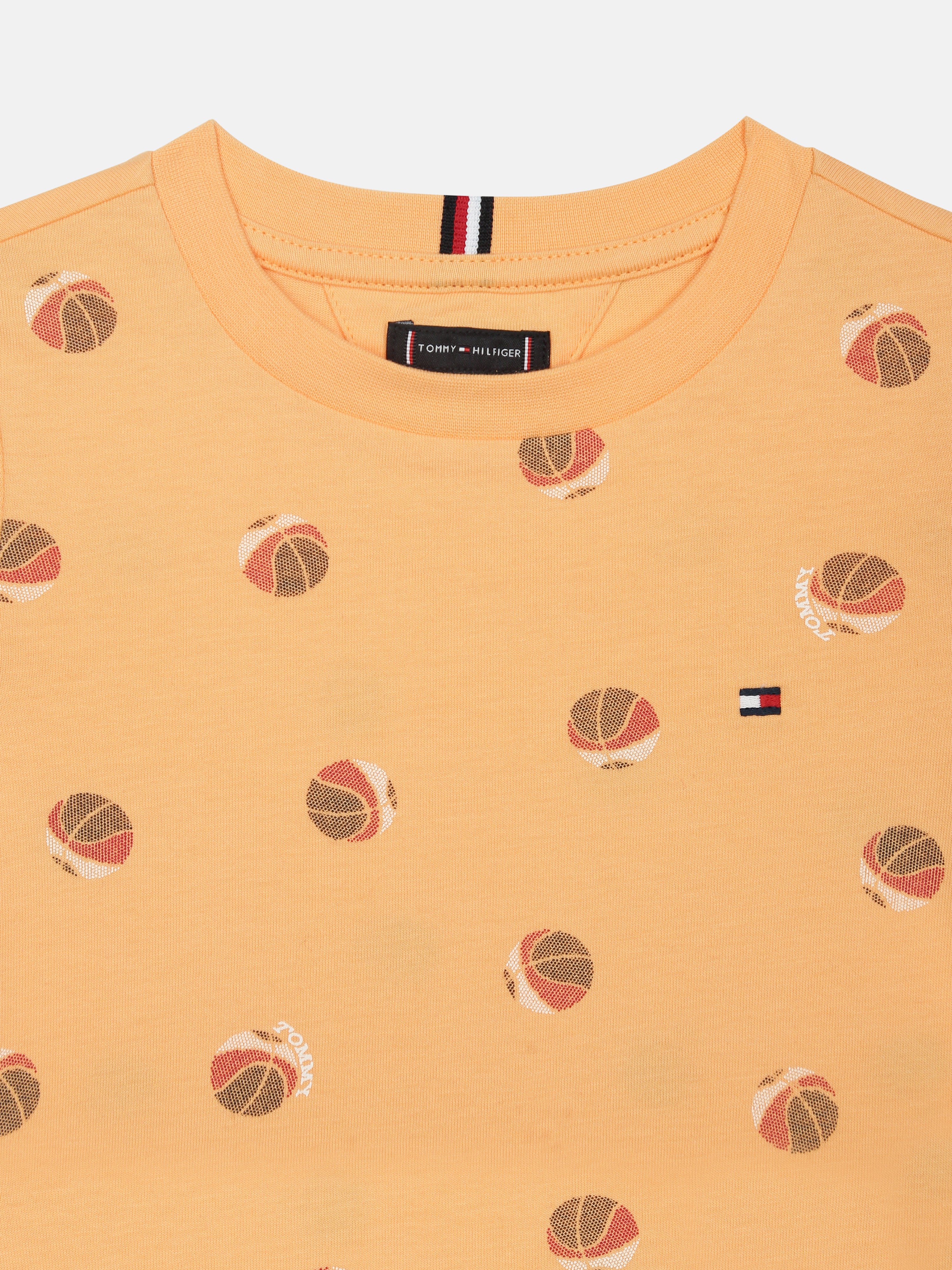 Boys Orange Printed Cotton Crew Neck Knit Top