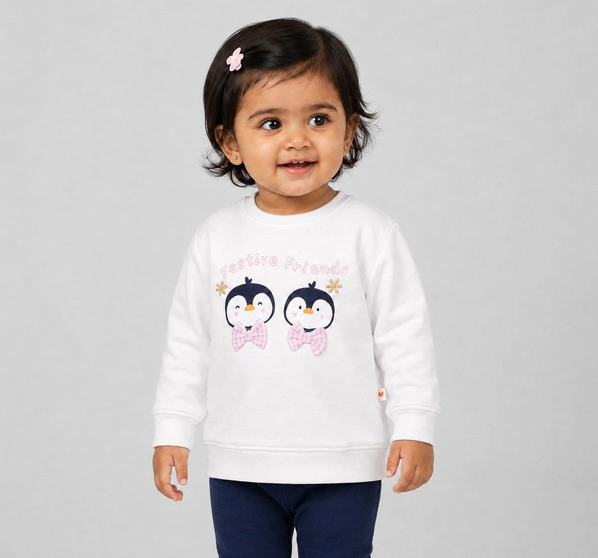 Sweatshirt with Print & Bow Applique Off-White