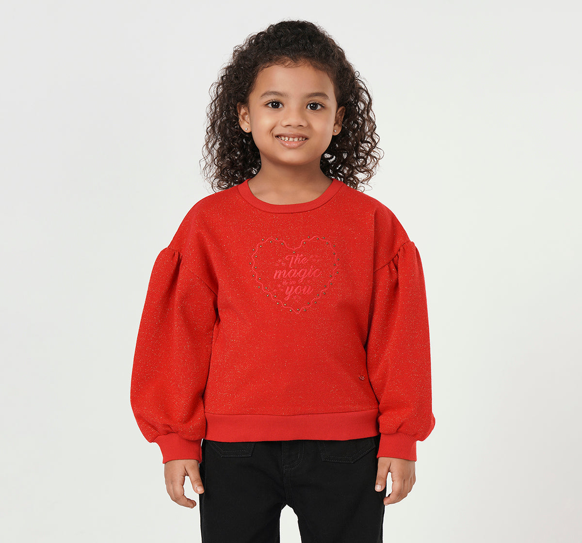 Lurex Looper Sweatshirt with Embroidery Red