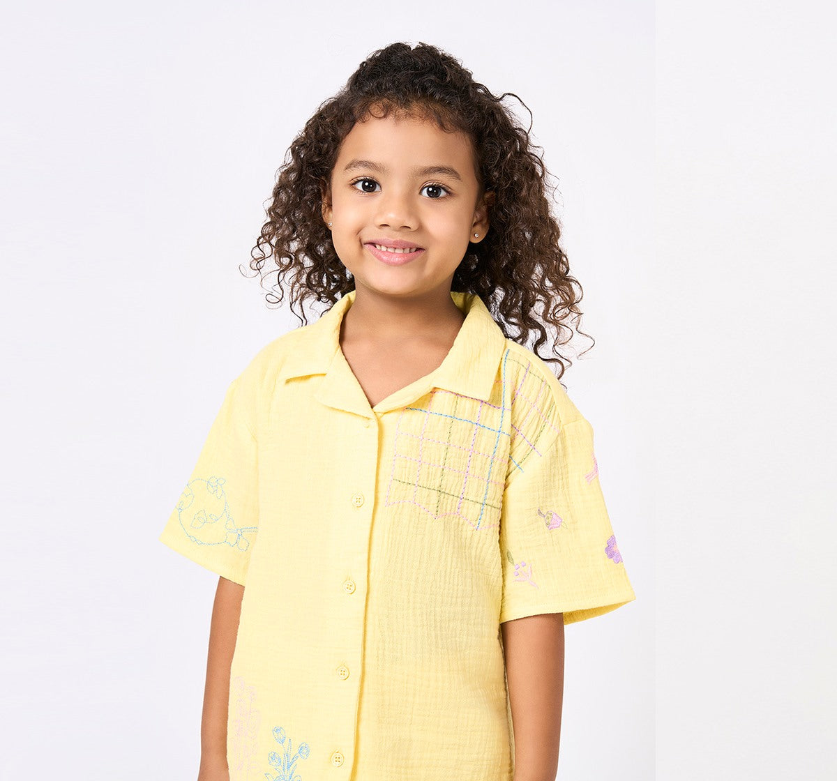Shirt& Pant Set with Embroidery Details Yellow