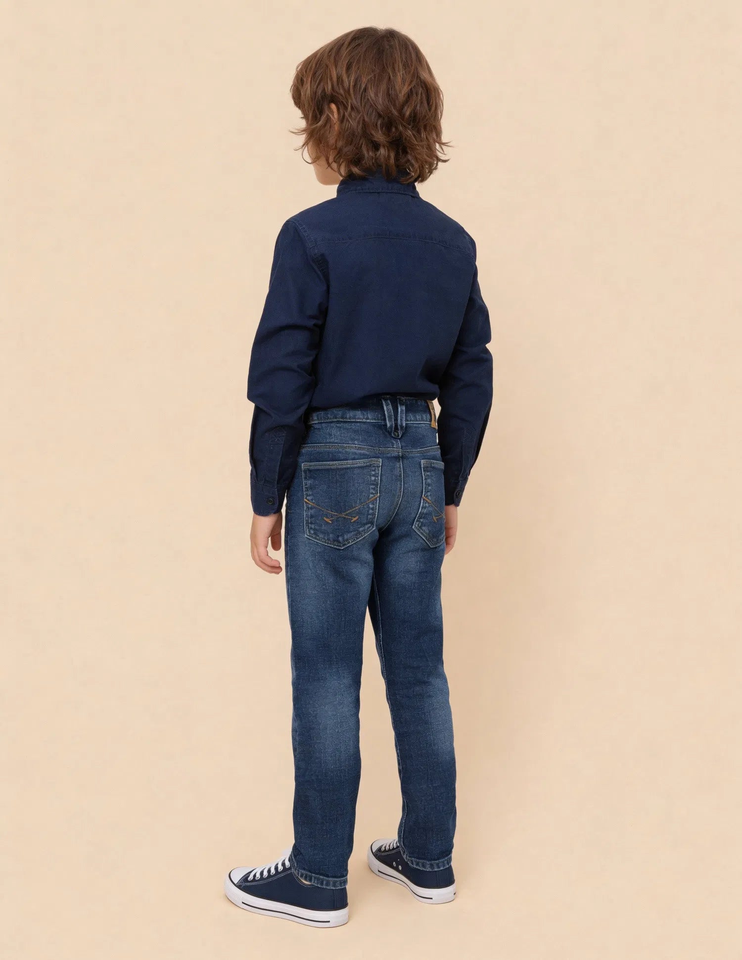Boys Dark Blue Cotton Blend Whiskered Slim Fit Jeans