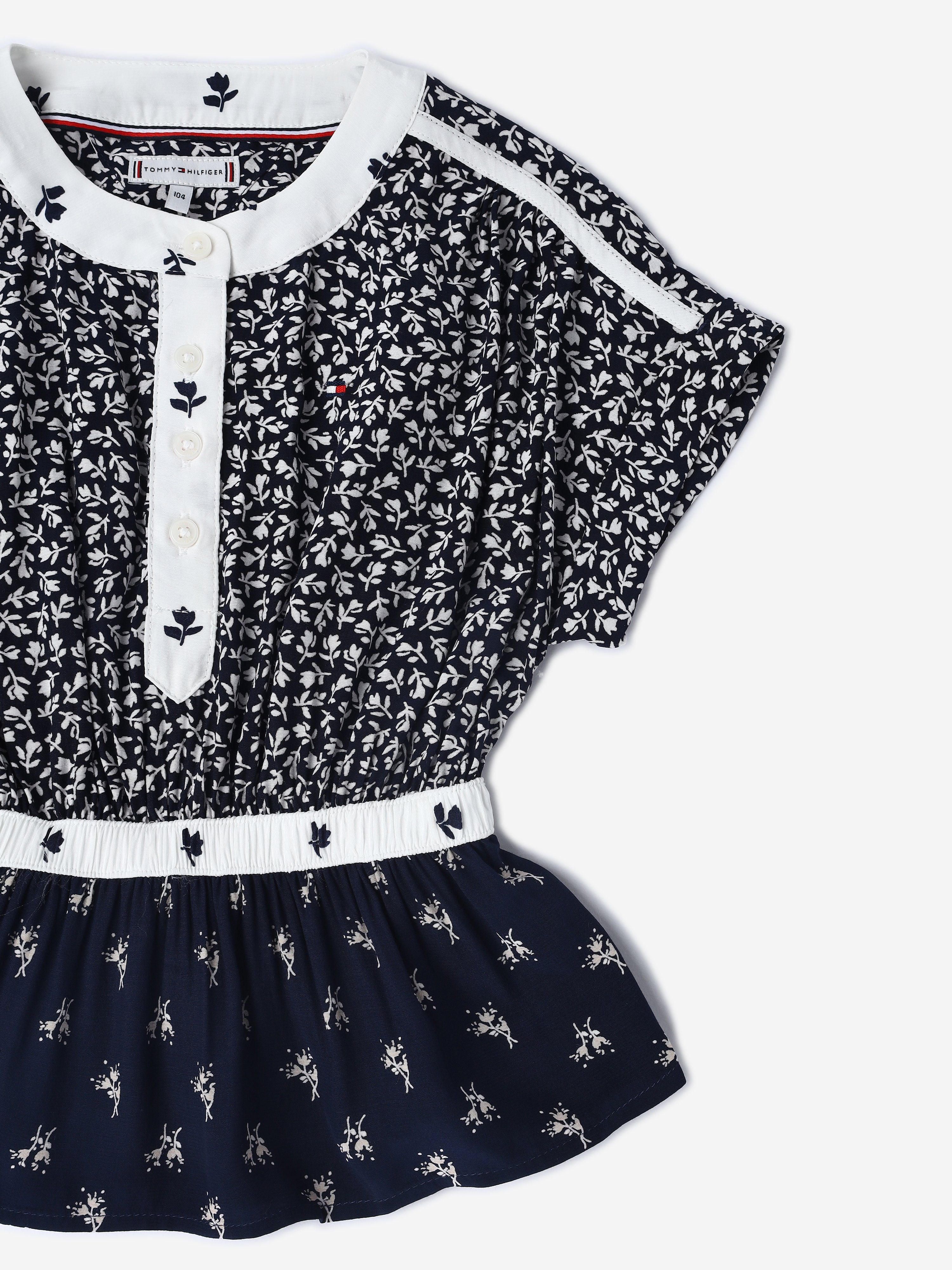 Girls Navy Printed Viscose Blend Casual Woven Top
