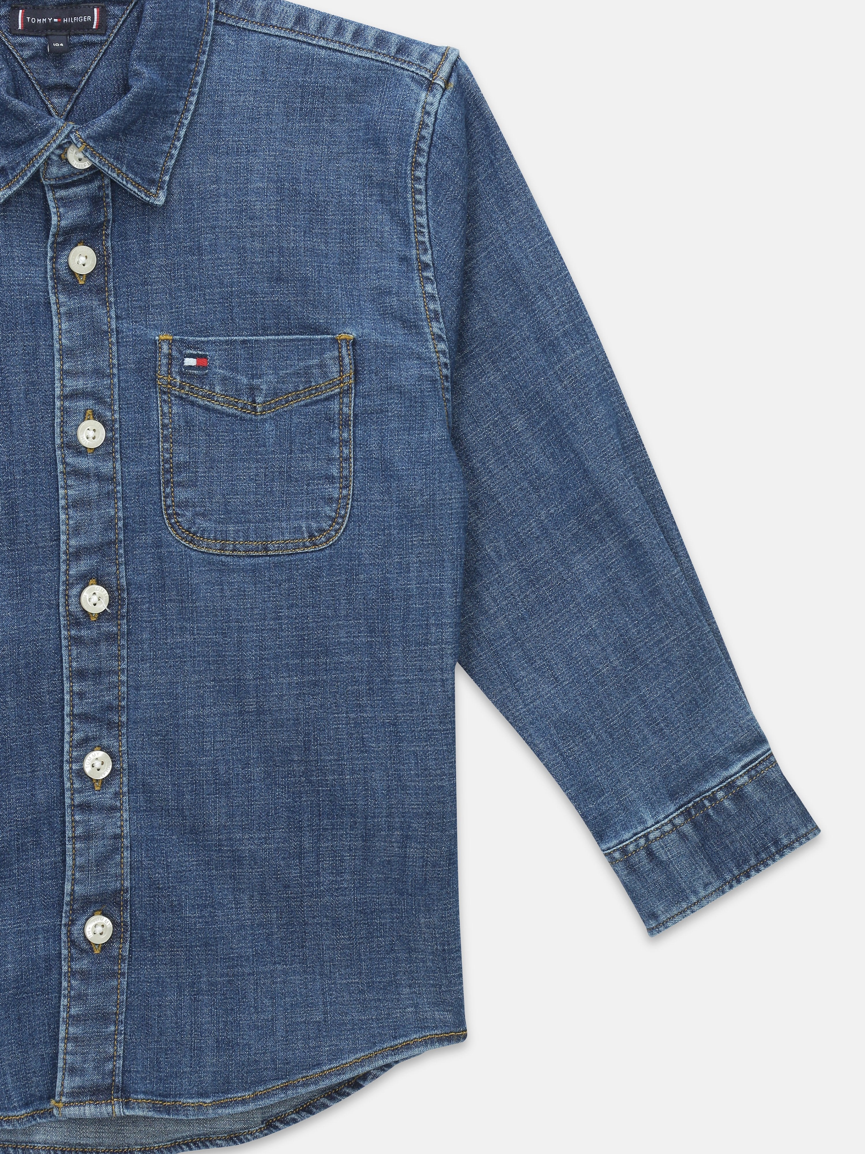 Boys Denim Dark Blue Cotton Stretch Regular Fit Shirt