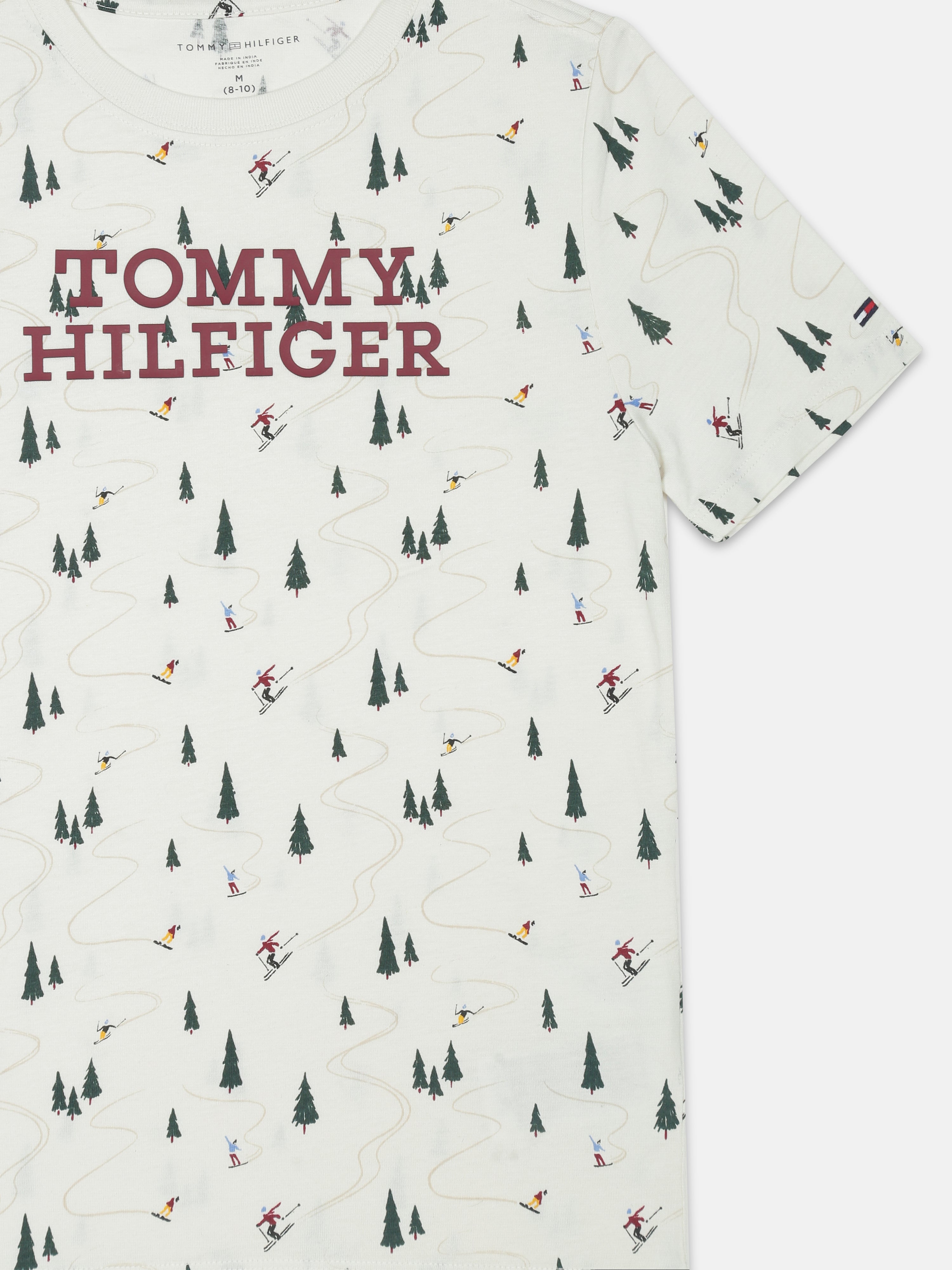 Boys Off White Printed Cotton T-Shirt