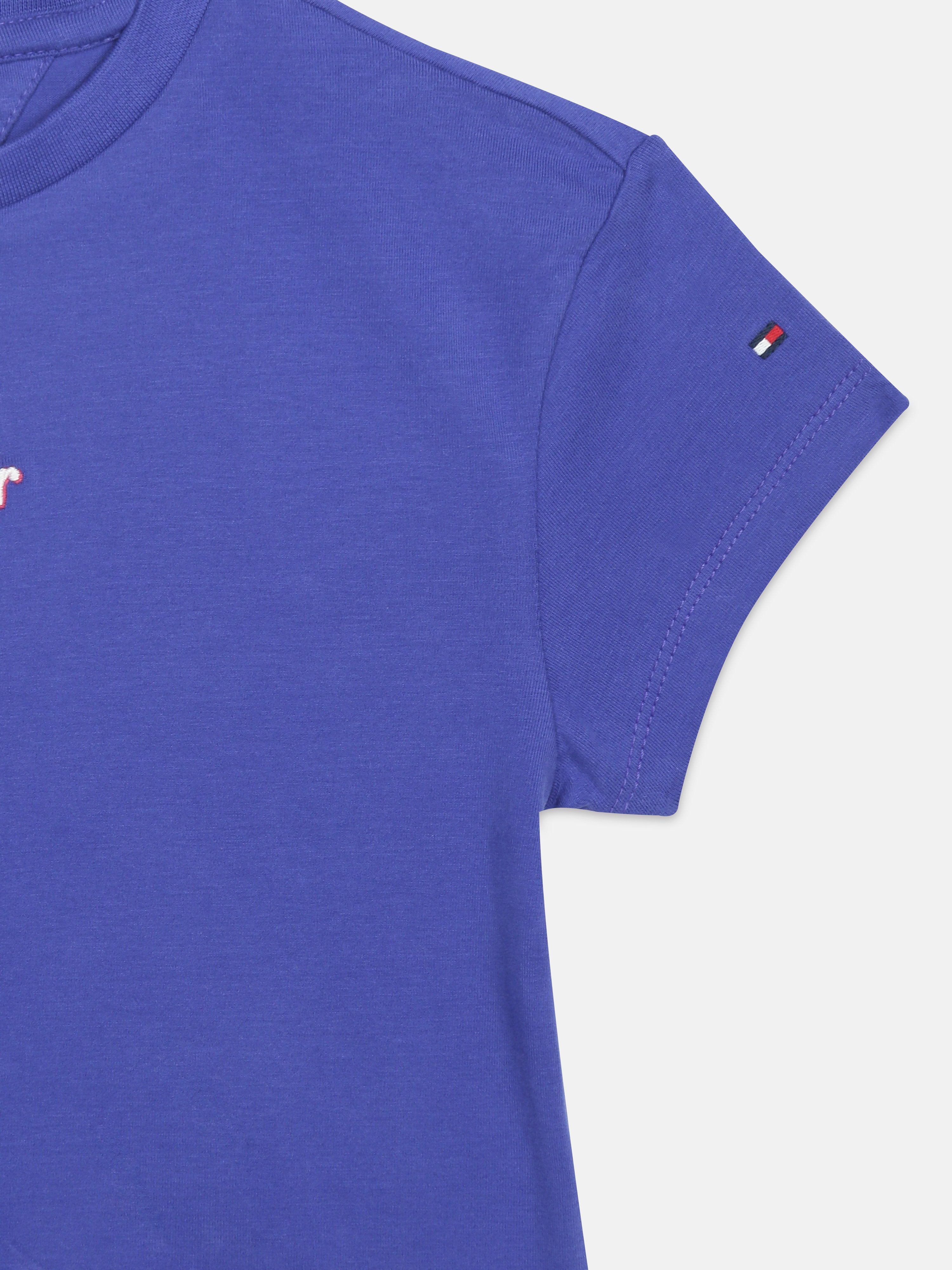 Girls Blue Logo Regular Fit Cotton T-Shirt