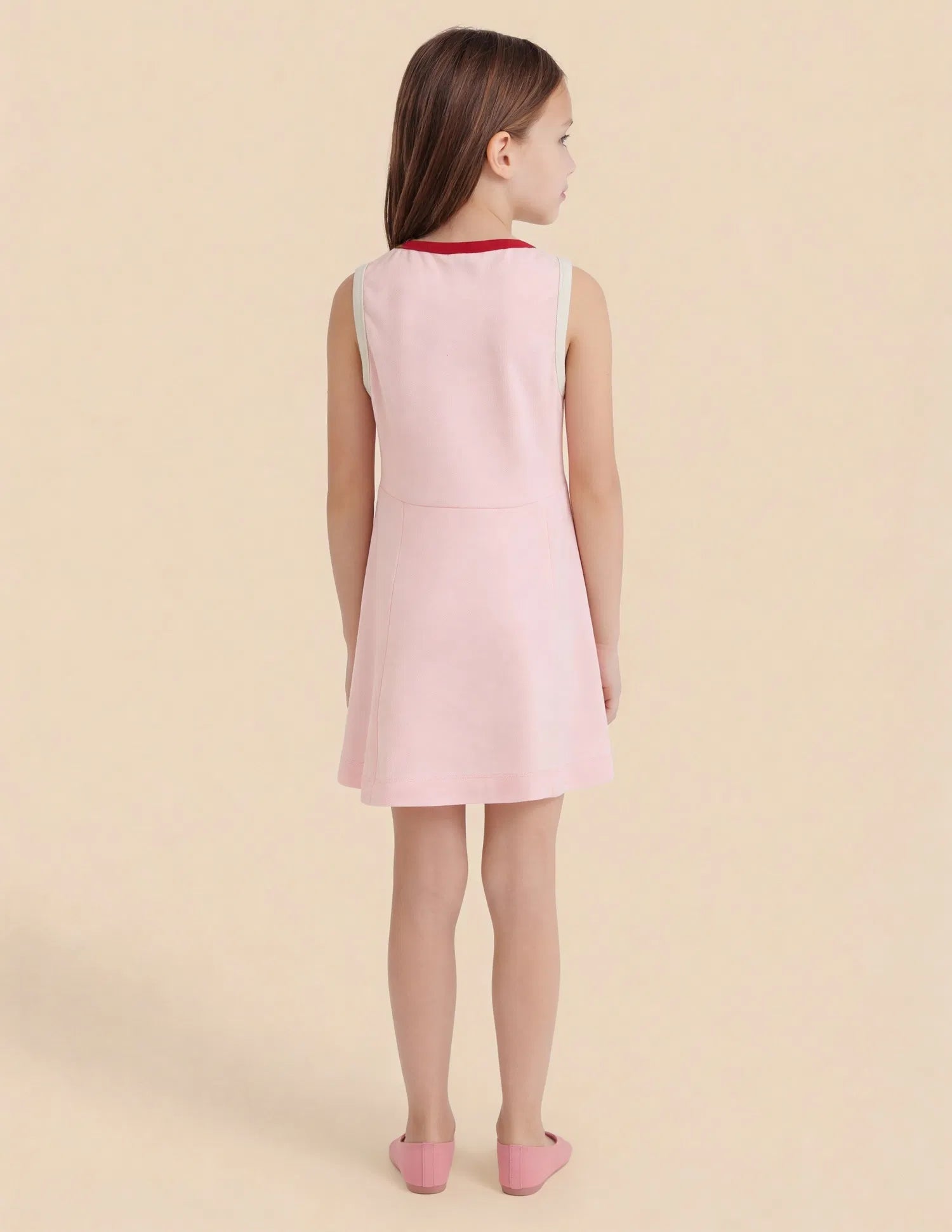Girls Pink Cotton Contrast Rib Skater Dress