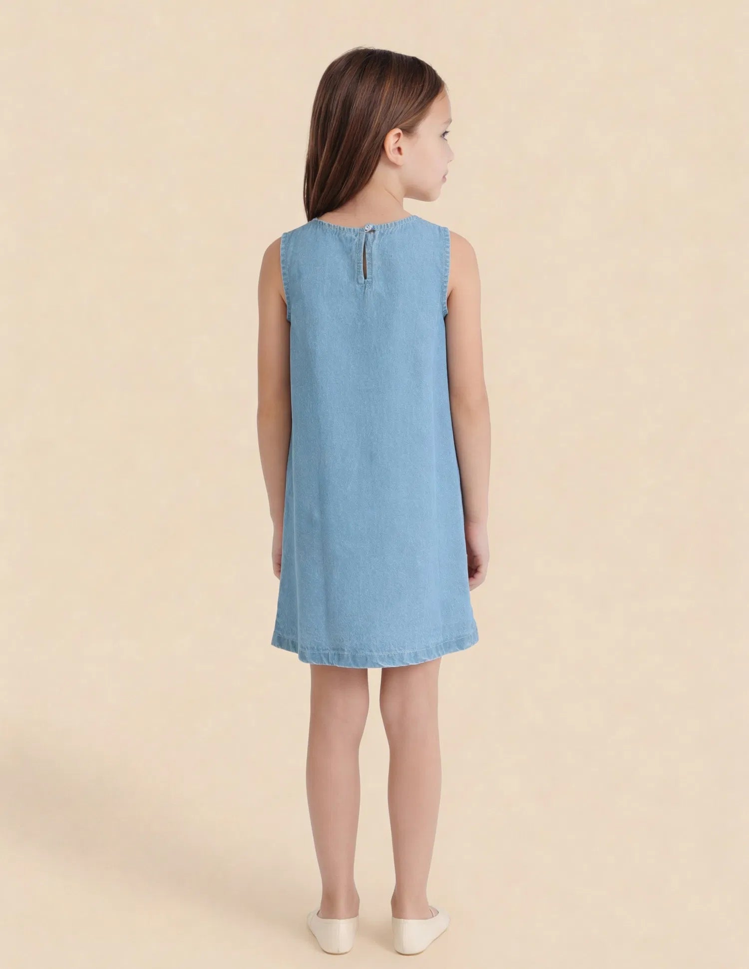 Girls Light Blue Cotton Embellished A-Line Dress