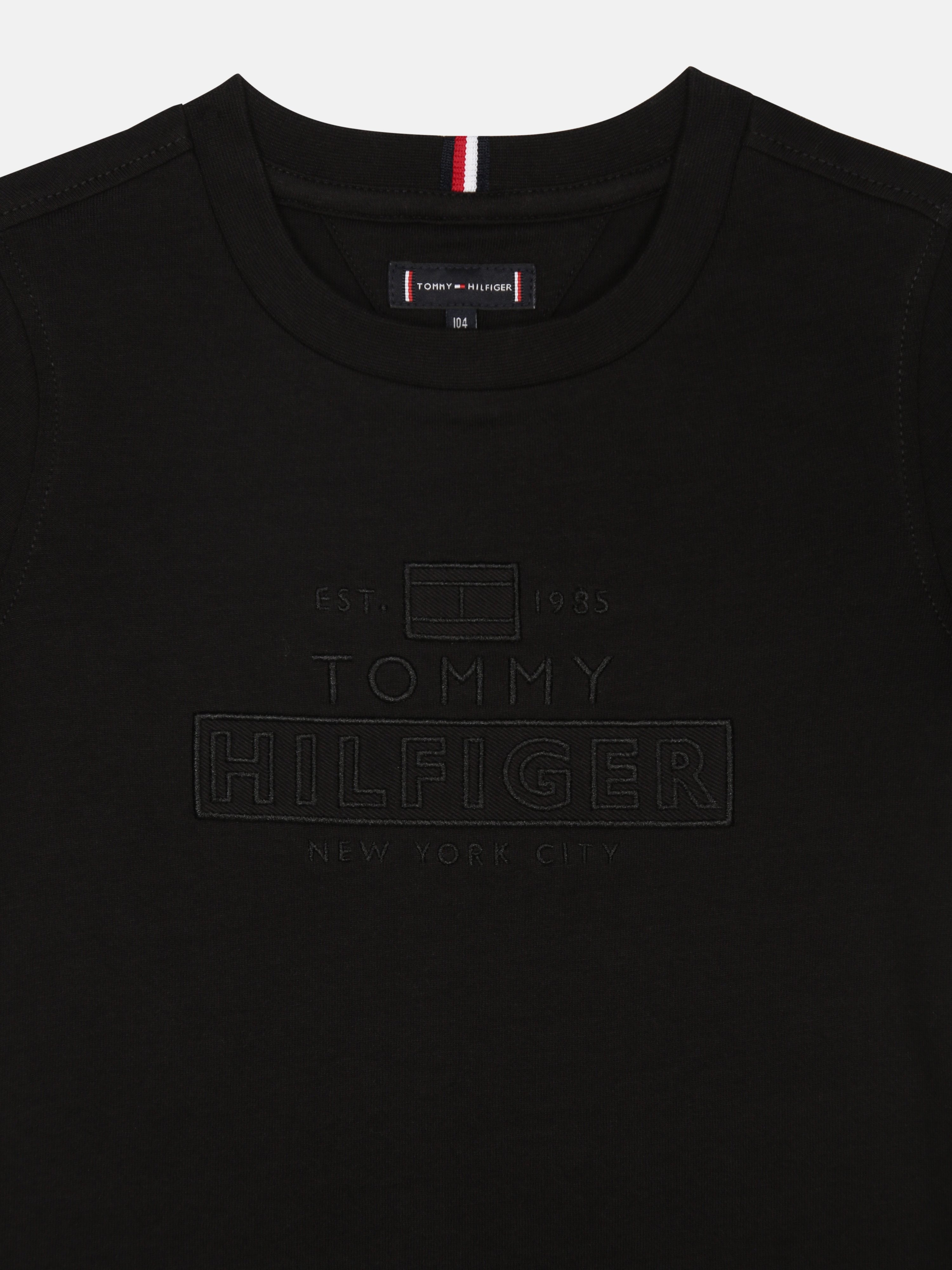 Boys Black Embroidered Logo Cotton T-Shirt