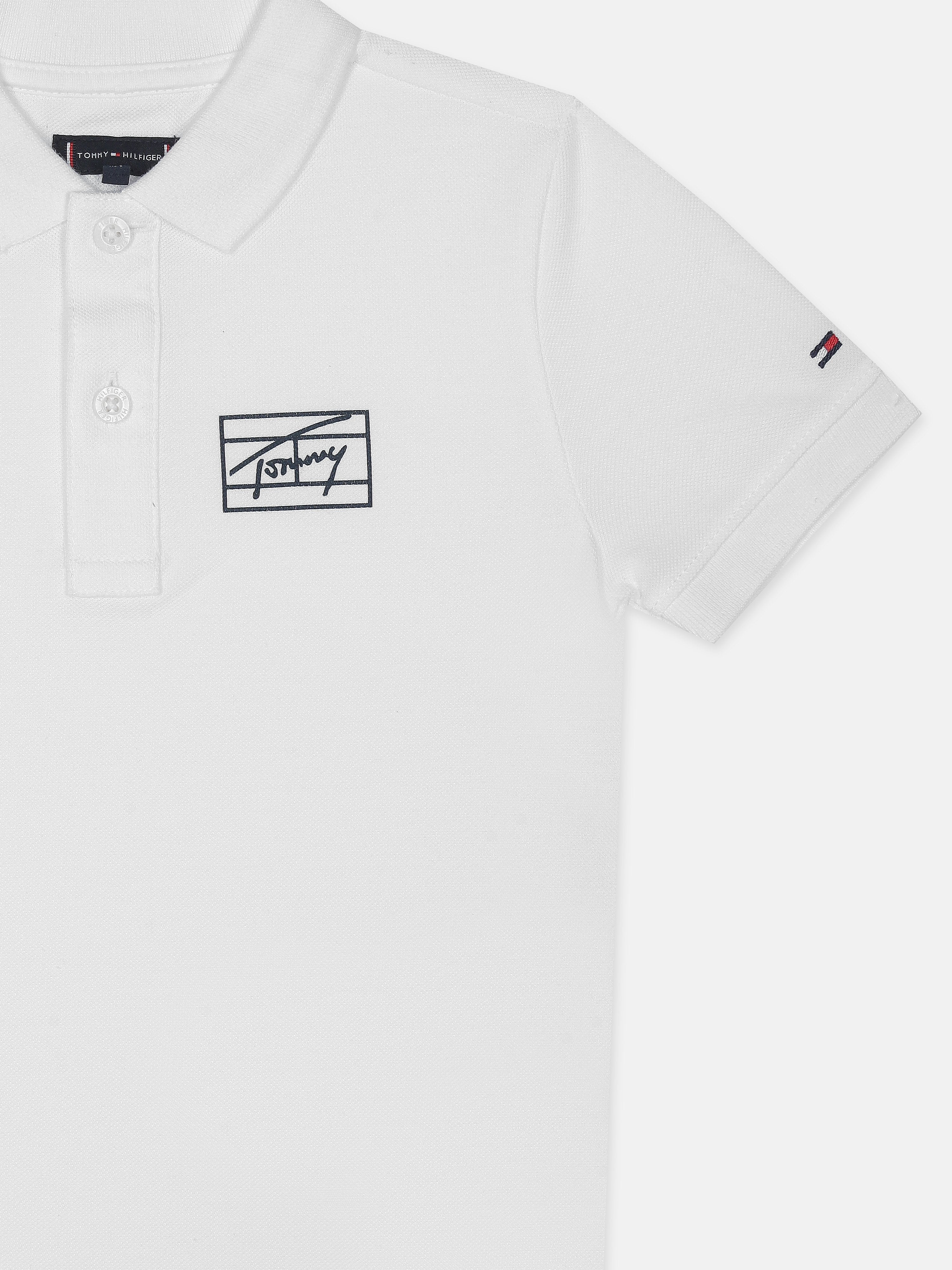 Girls White Solid Polo Collar Cotton Knit Top