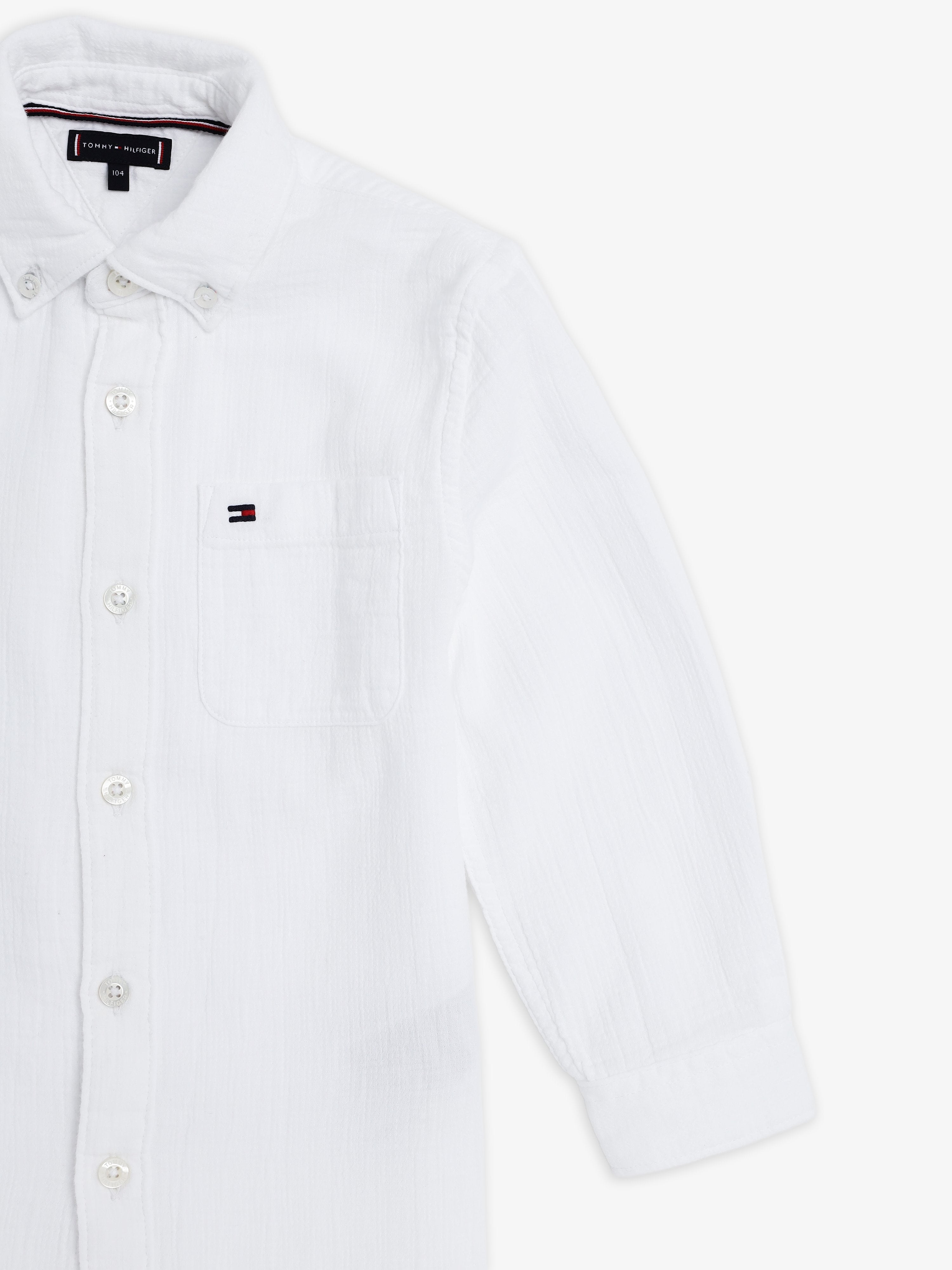Girls White Solid Cotton Casual Button-Down Shirt Top